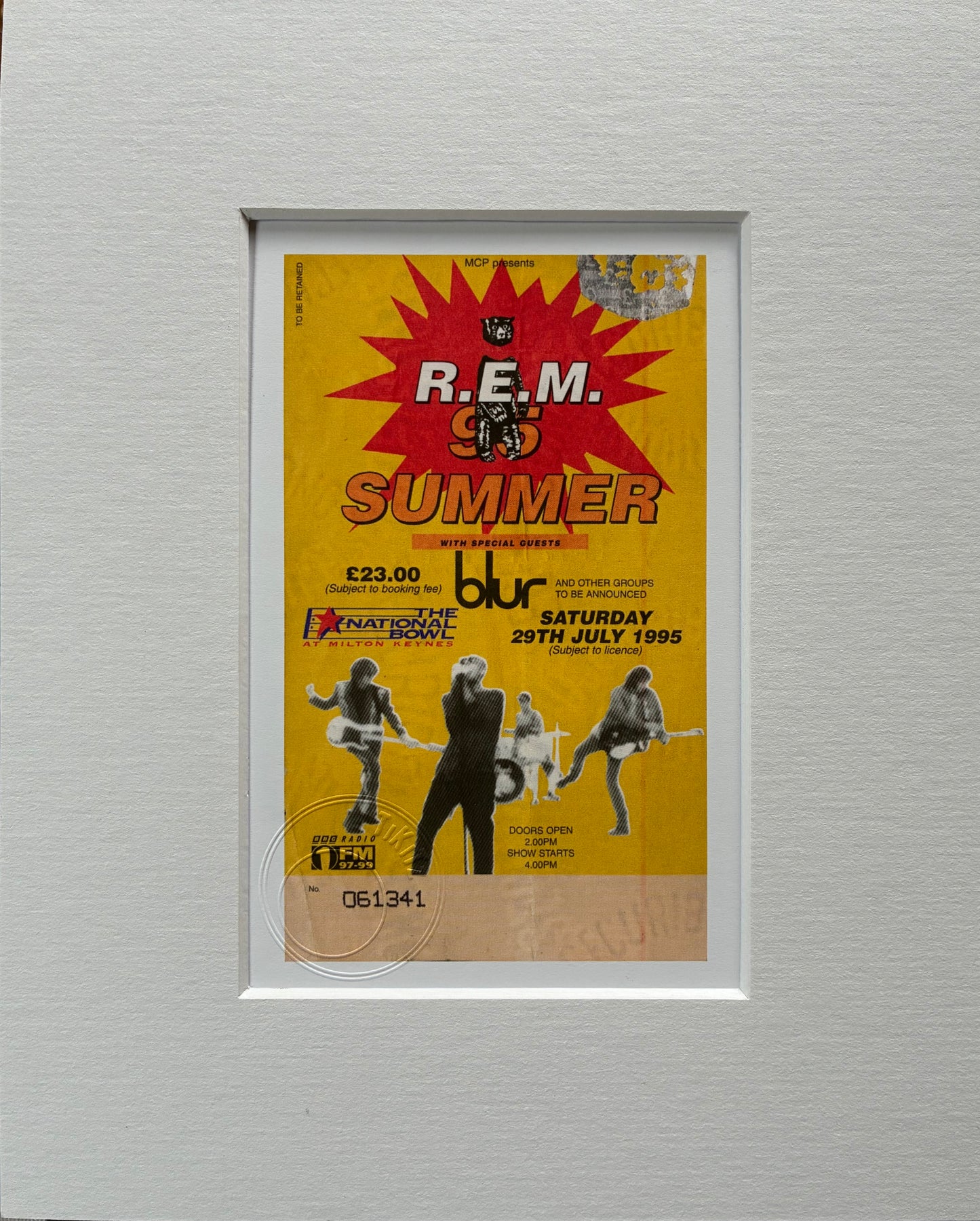R.E.M/ BLUR - 1995 “Summer’95” National Bowl, Milton Keynes framed ticket giclee print