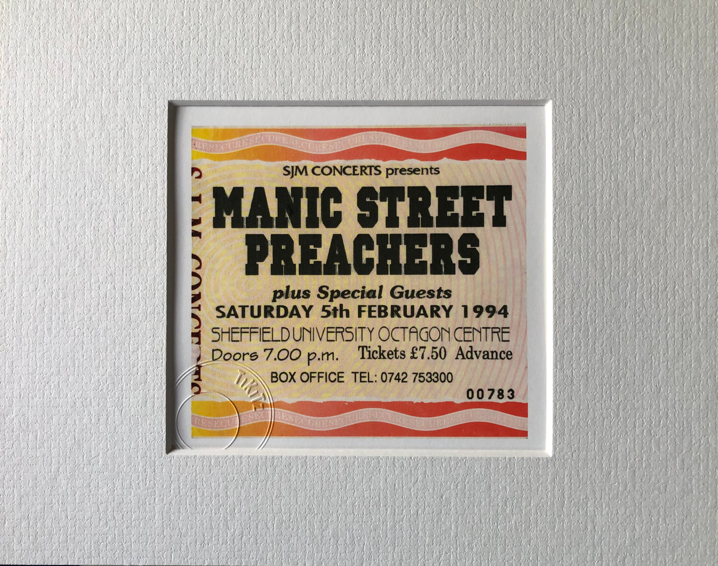 MANIC STREET PREACHERS - 5/2/1994 Sheffield University framed ticket giclee print