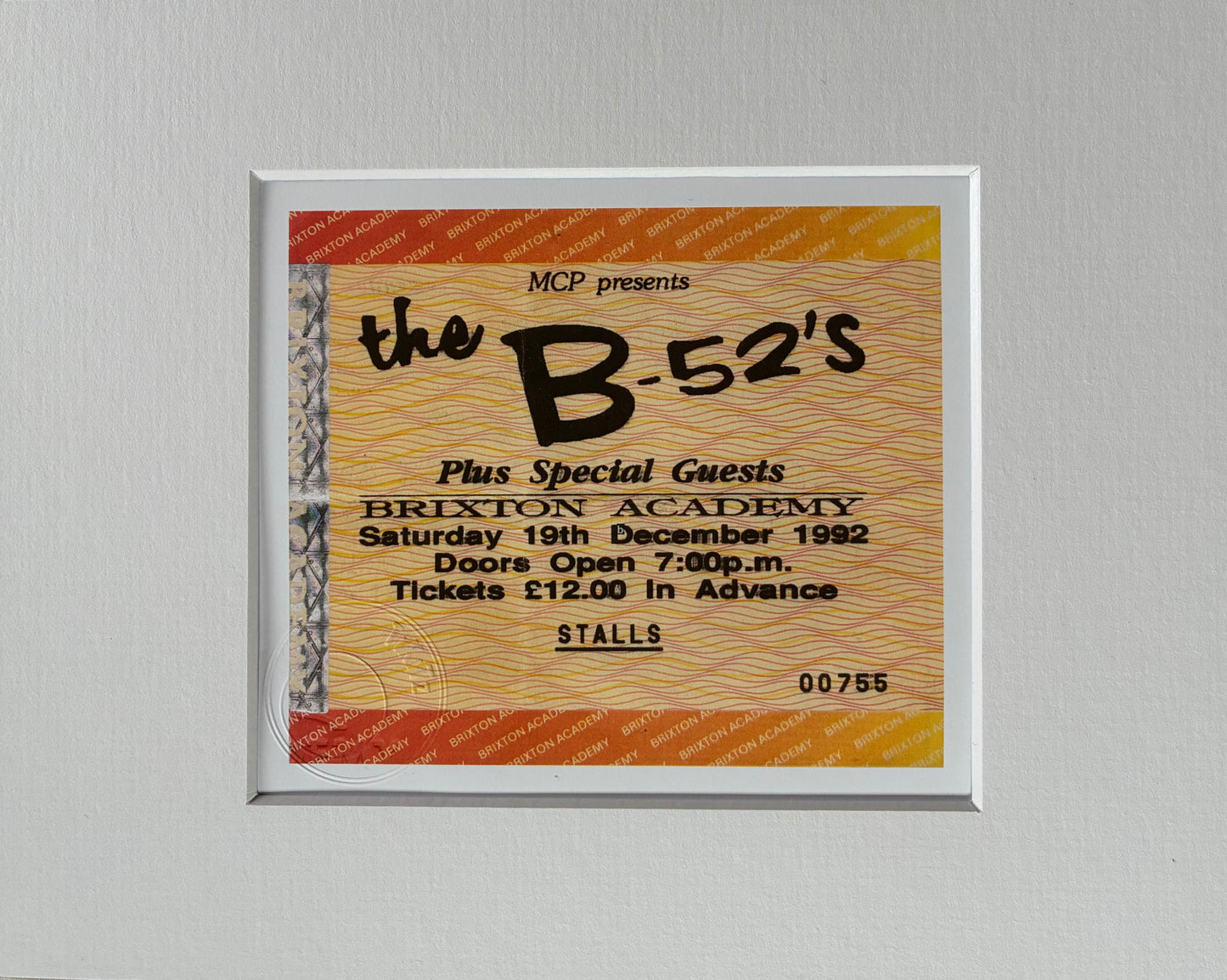 B-52’s - 1992 Brixton Academy, London framed ticket giclee print