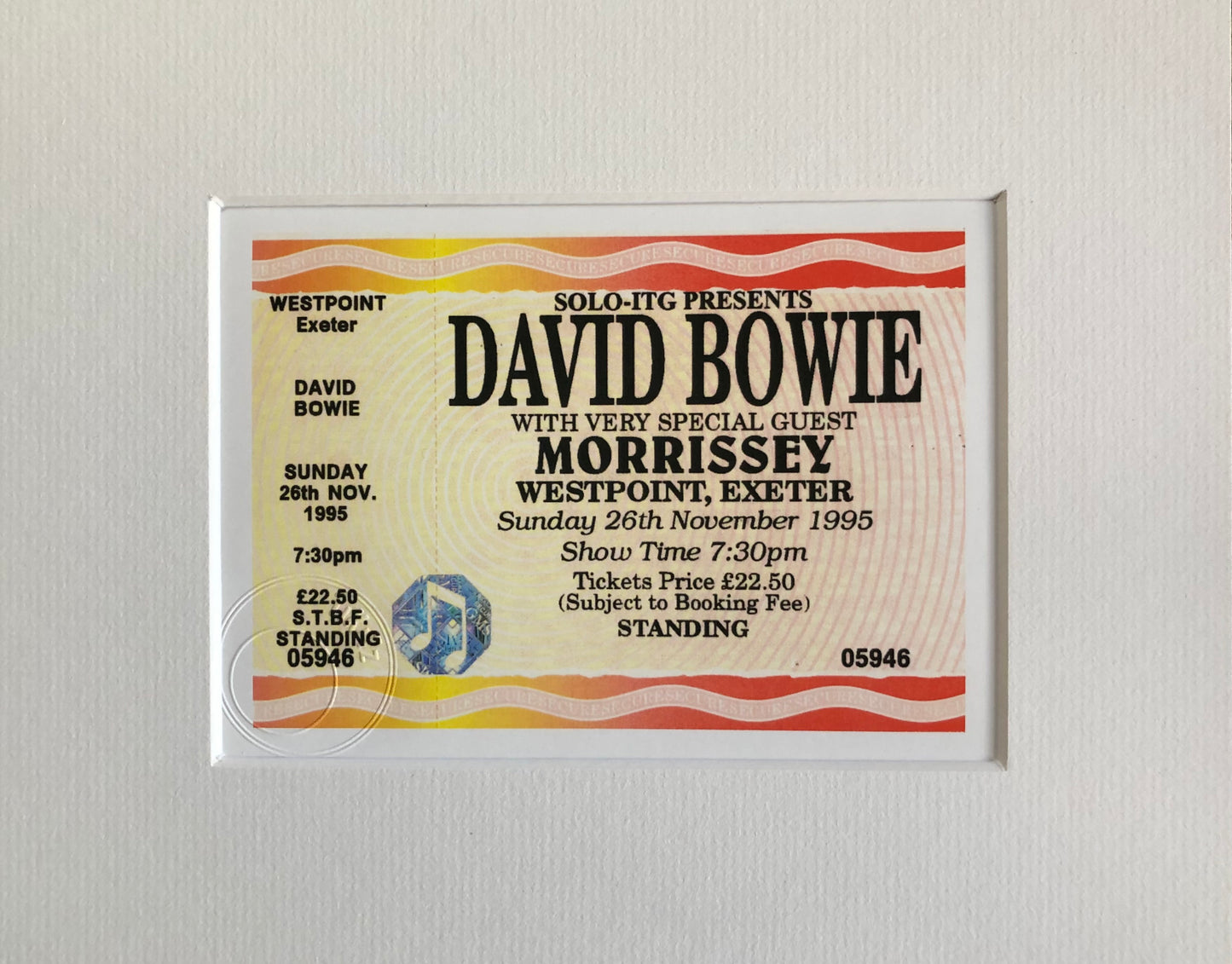 DAVID BOWIE / Special guest MORRISSEY - 1995 Westpoint, Exeter, framed ticket giclee print