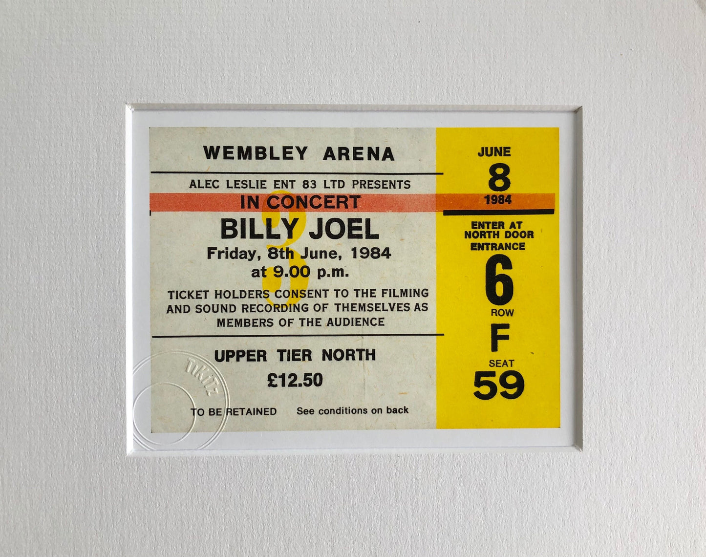 BILLY JOEL - 1984 Wembley Arena , London framed ticket giclee print