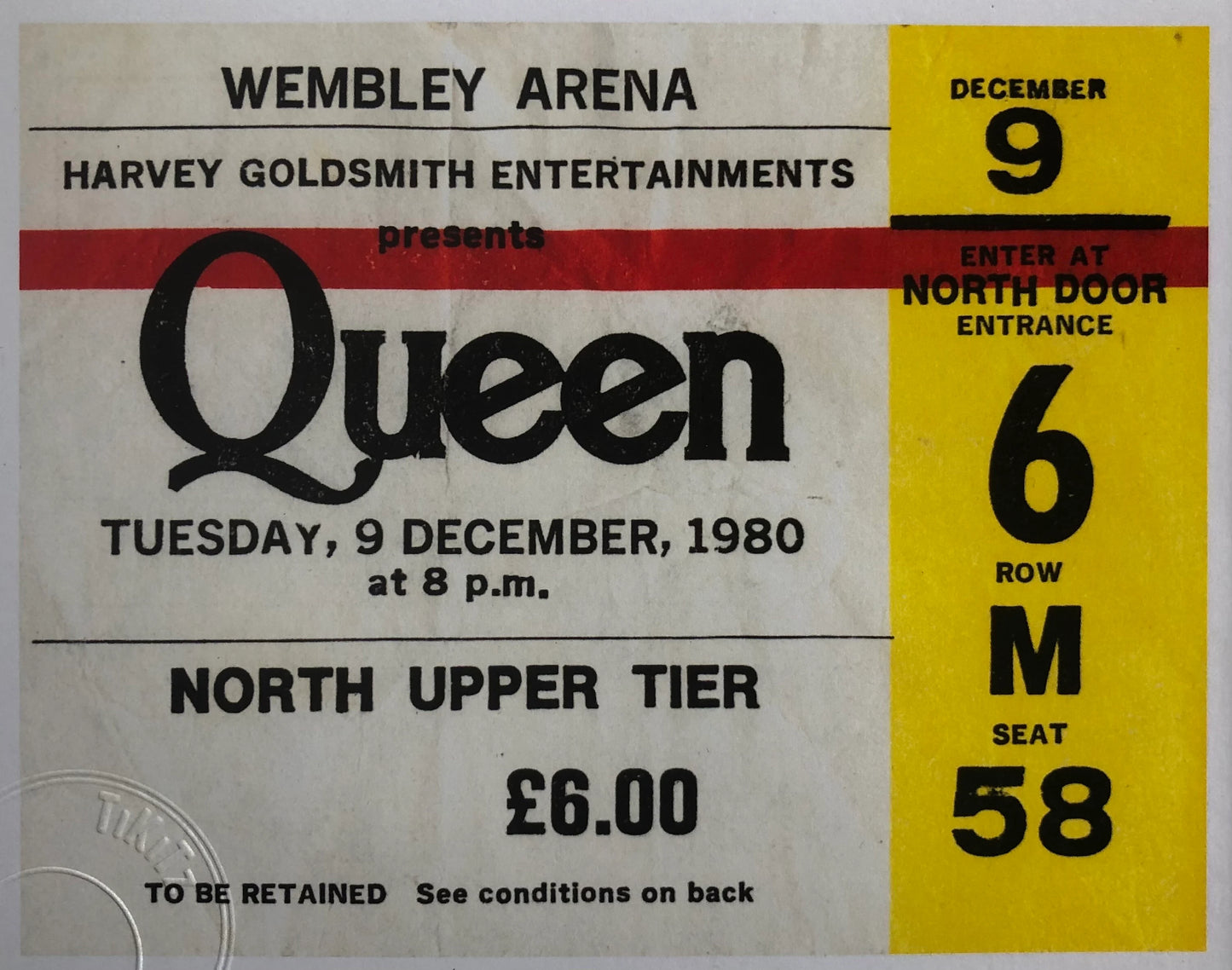 QUEEN - 1980 Wembley Arena , London framed ticket giclee print