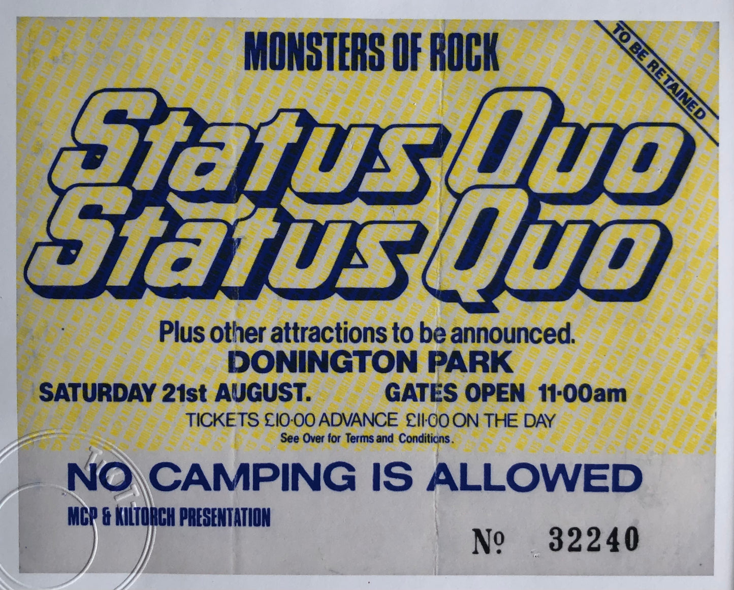 STATUS QUO -21/8/1982 Monsters of Rock at Donington Park framed ticket giclee print