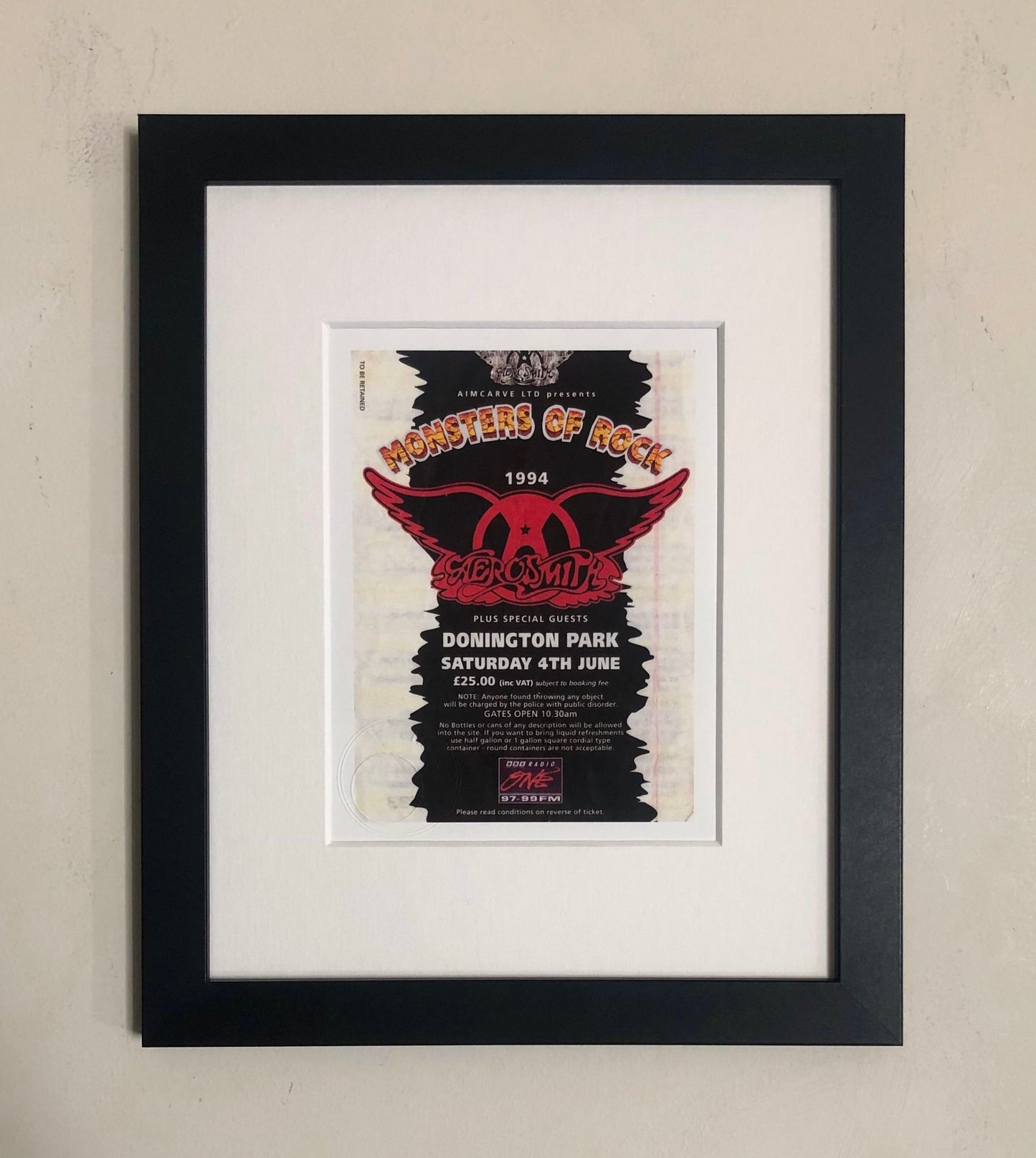 AEROSMITH - 4/6/1994 Monsters of Rock at Donington Park framed ticket giclee print