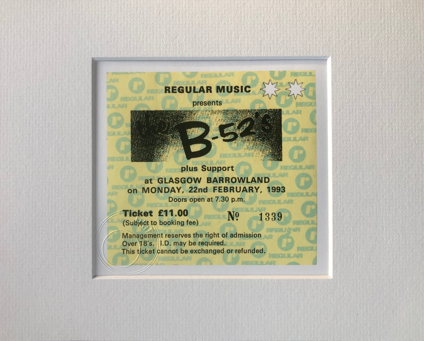 B-52’s - 1993 Glasgow Barrowland framed ticket giclee print
