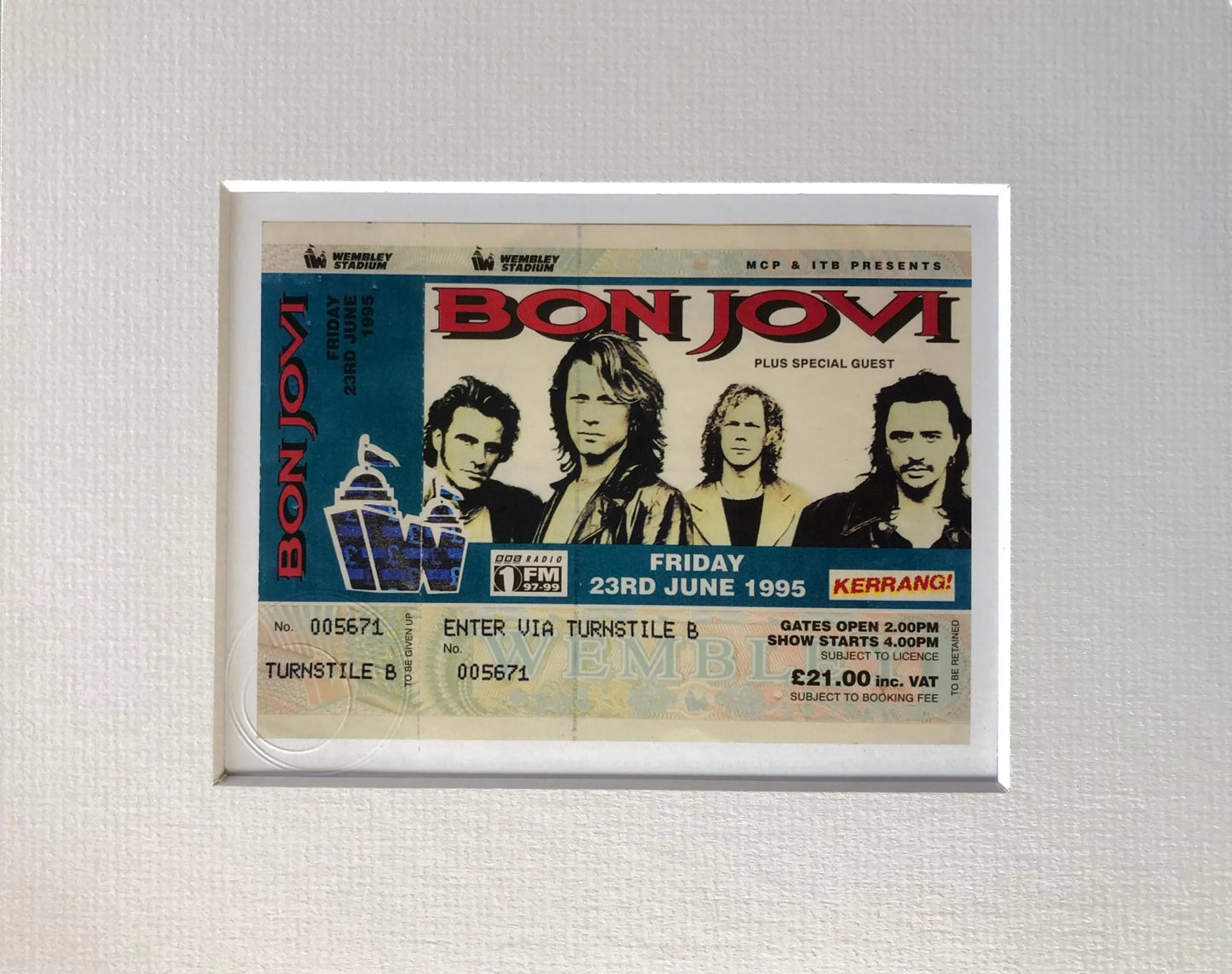 BON JOVI - 1995 Wembley Stadium , London framed ticket giclee print
