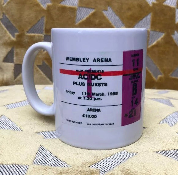 AC/DC - 11oz ceramic mug featuring the 1988 Wembley Arena , London ticket on both sides