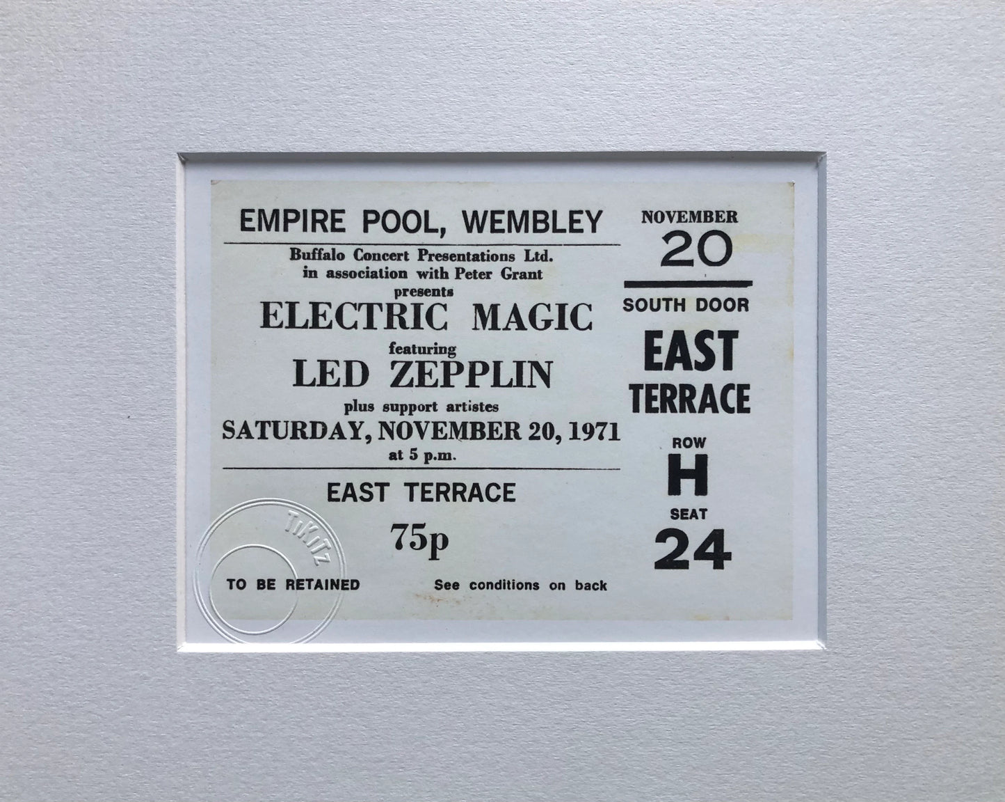 LED ZEPPELIN - 197I “ Electric Magic “ Empire Pool , Wembley framed ticket giclee print