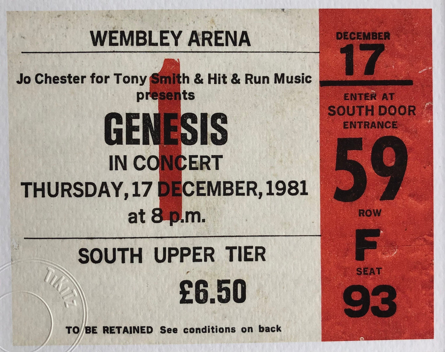 GENESIS- 1981 Wembley Arena , London framed ticket giclee print