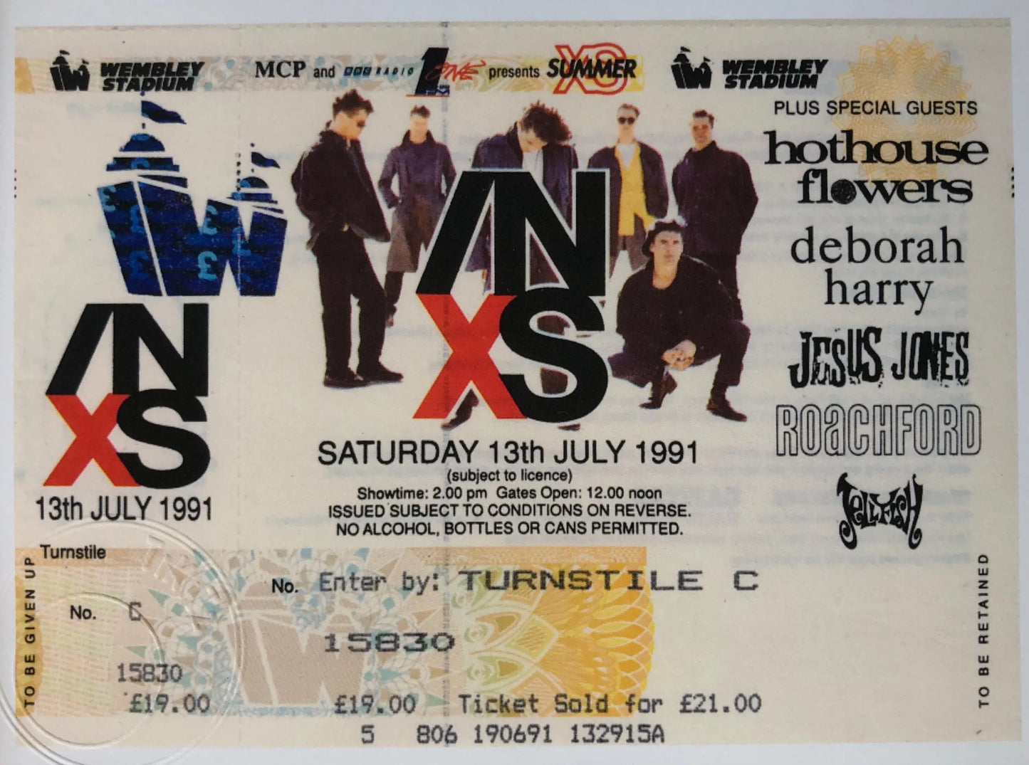 INXS - 1991 Wembley Stadium , London framed ticket giclee print