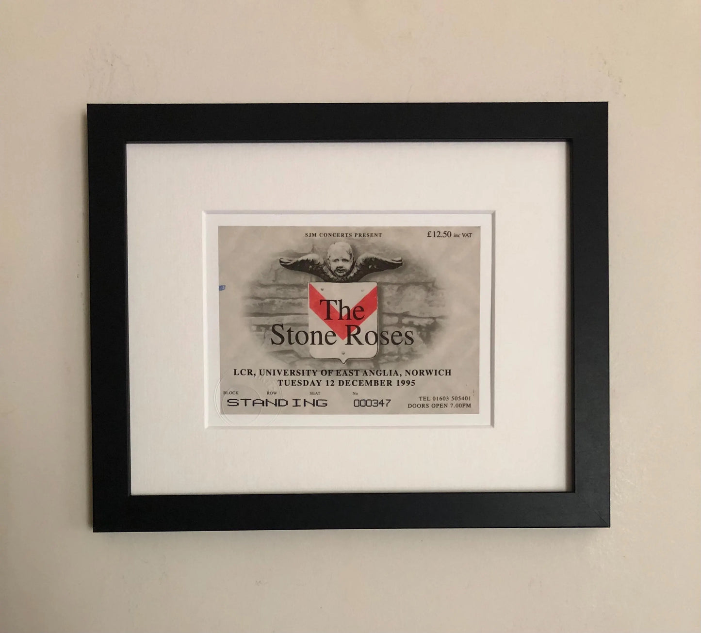 THE STONE ROSES - 1995 UEA , Norwich framed ticket giclee print