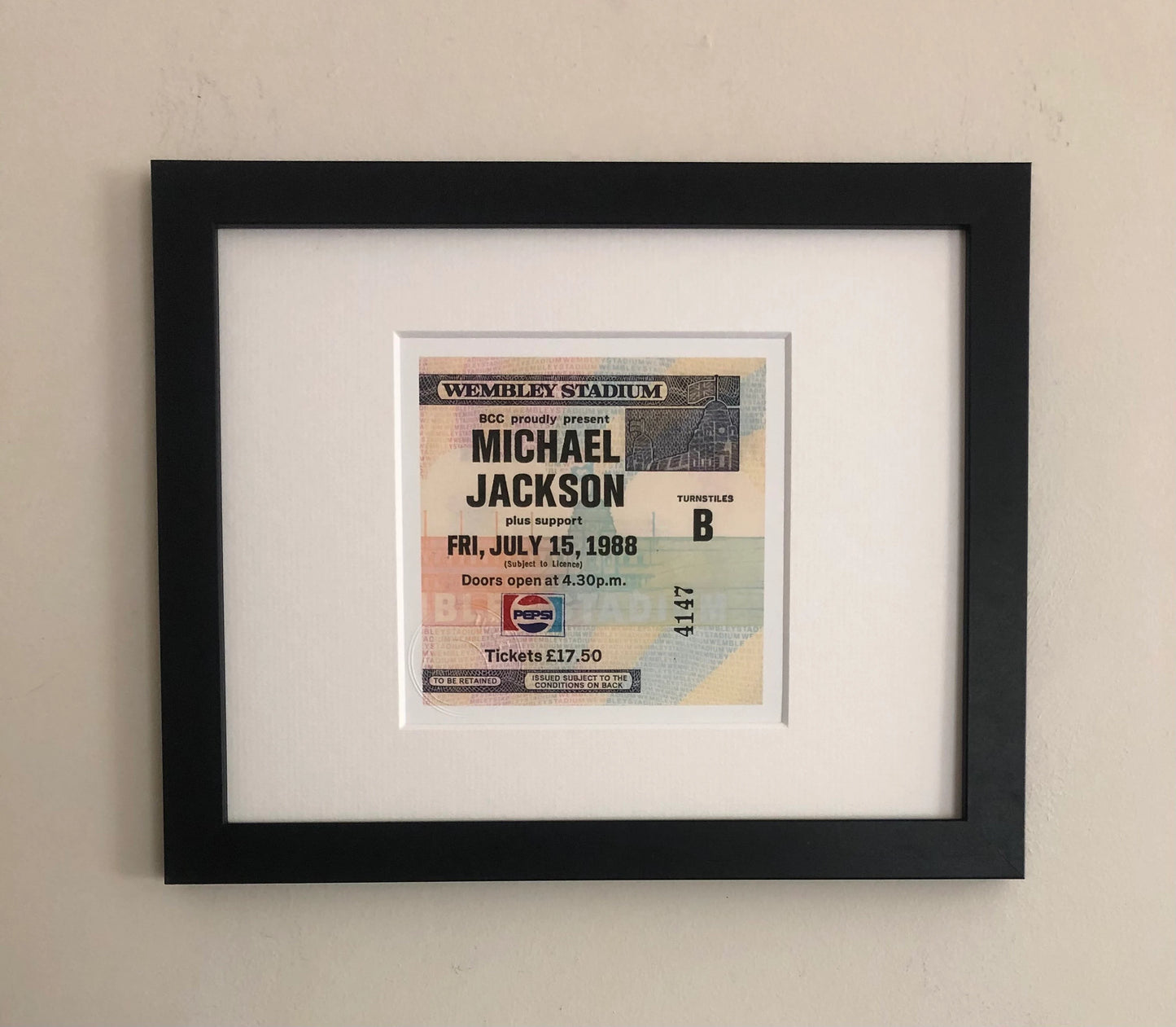 MICHAEL JACKSON- 1988“ Magic tour “Wembley Stadium , London framed ticket giclee print