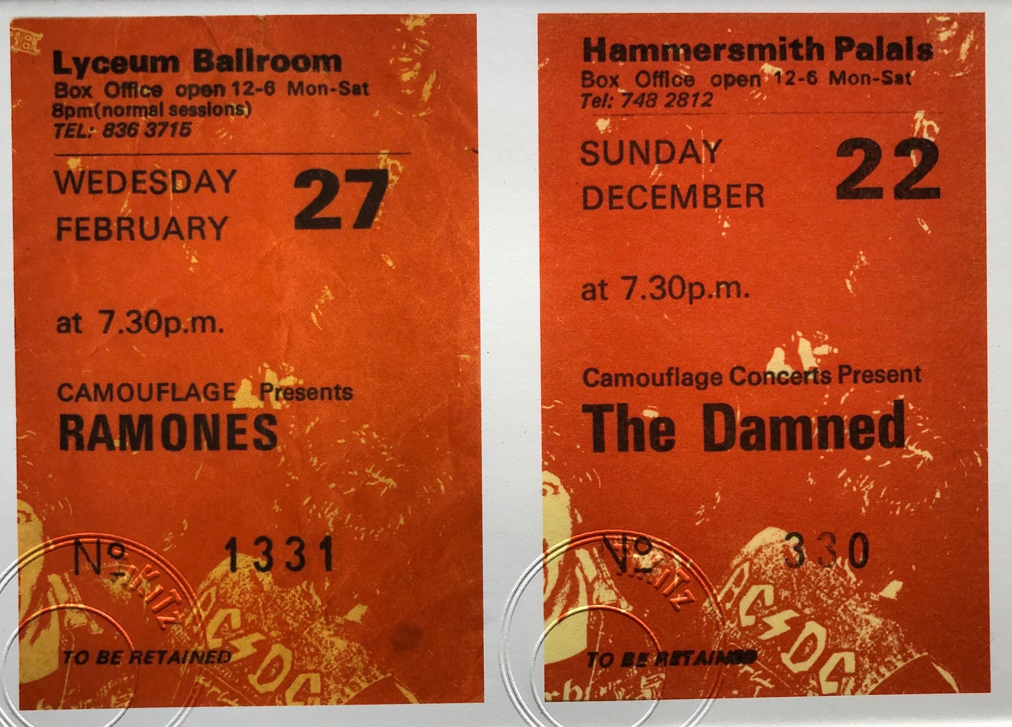 THE RAMONES / THE DAMNED - 1985 London shows framed ticket giclee print