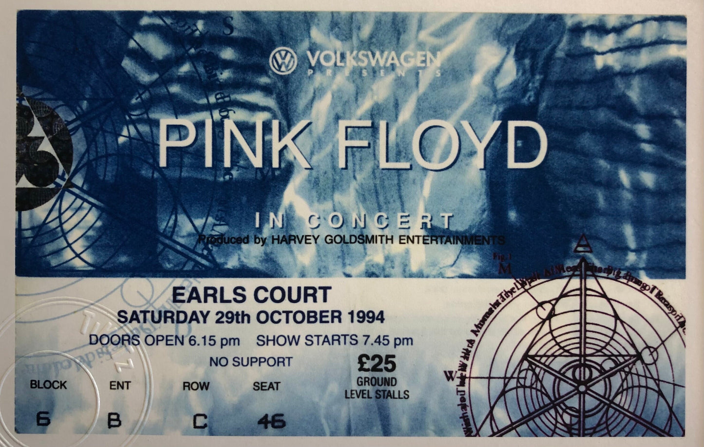 PINK FLOYD - 1994 Earls Court , London framed ticket giclee print