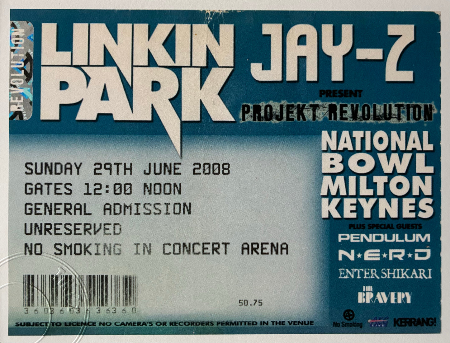 LINKIN PARK / JAY-Z -2008 National Bowl , Milton Keynes framed ticket giclee print