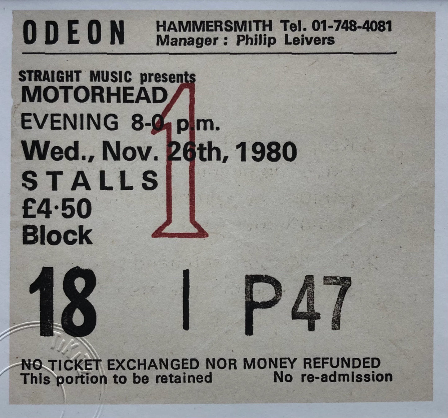 MOTÖRHEAD - 1980 Hammersmith Odeon , London framed ticket giclee print