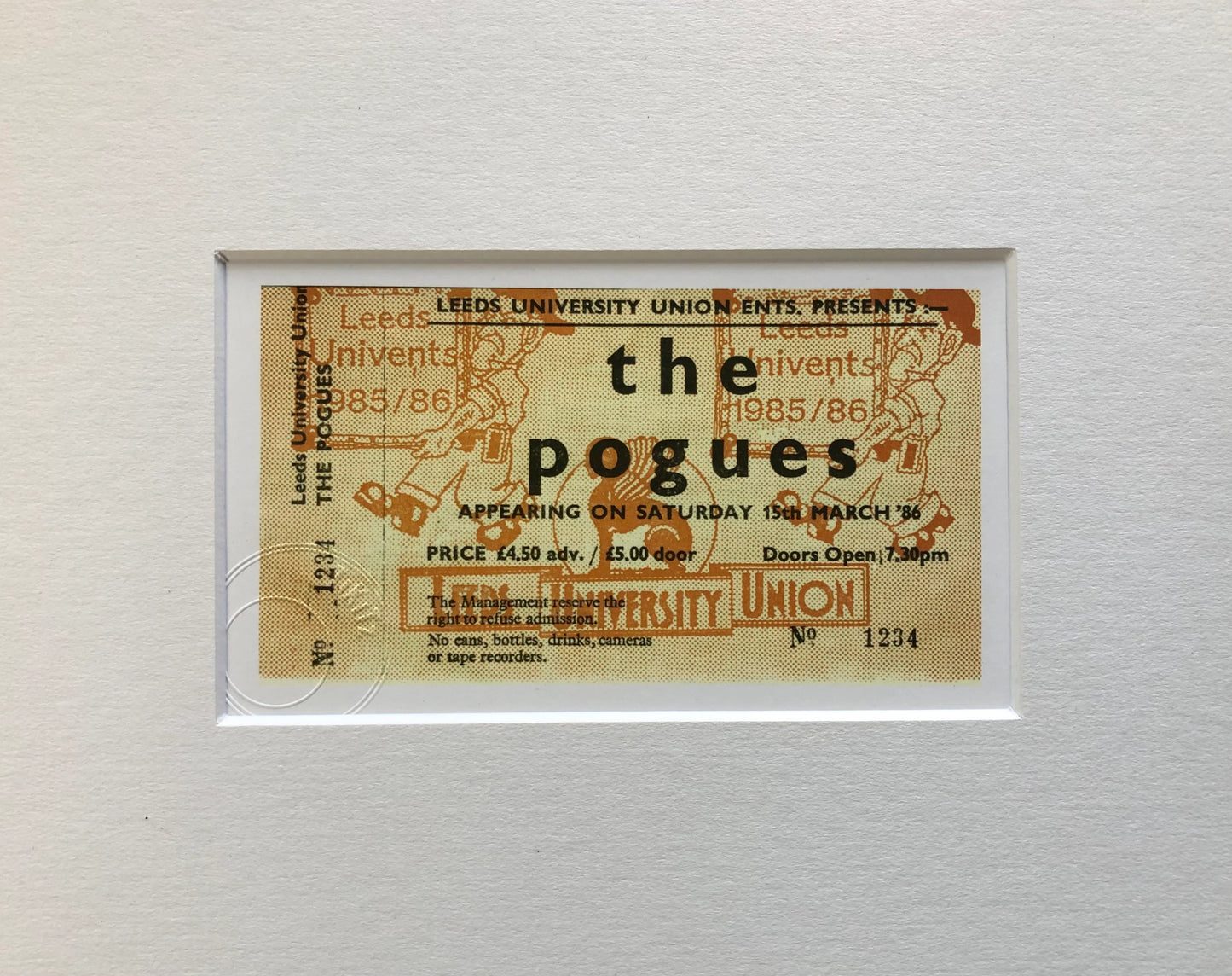 THE POGUES- 1986 Leeds Student Union framed ticket giclee print