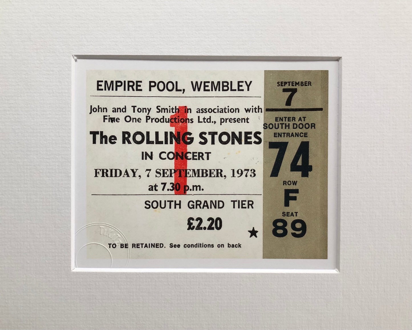 ROLLING STONES - 1973 Empire Pool , Wembley London framed ticket giclee print