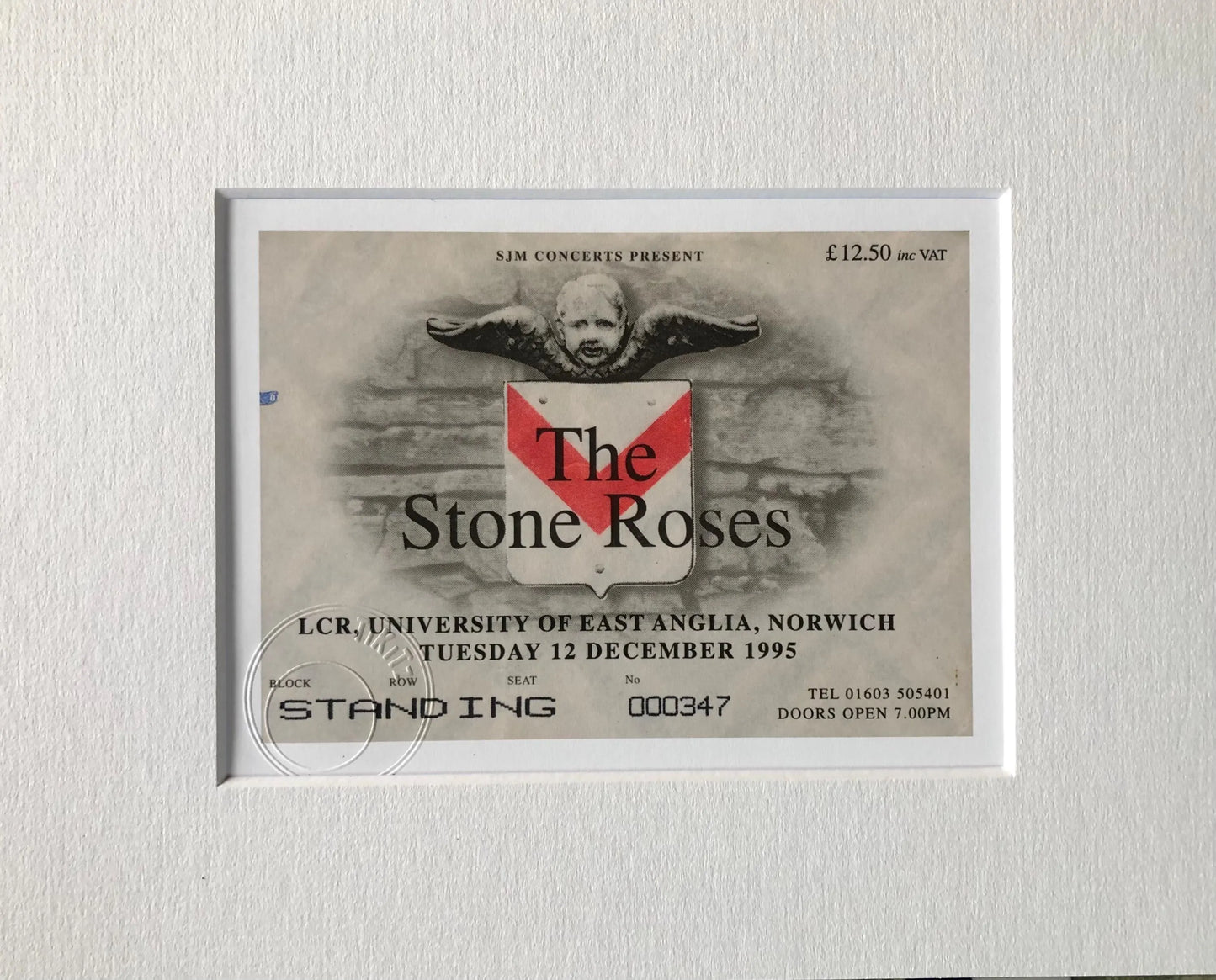 THE STONE ROSES - 1995 UEA , Norwich framed ticket giclee print