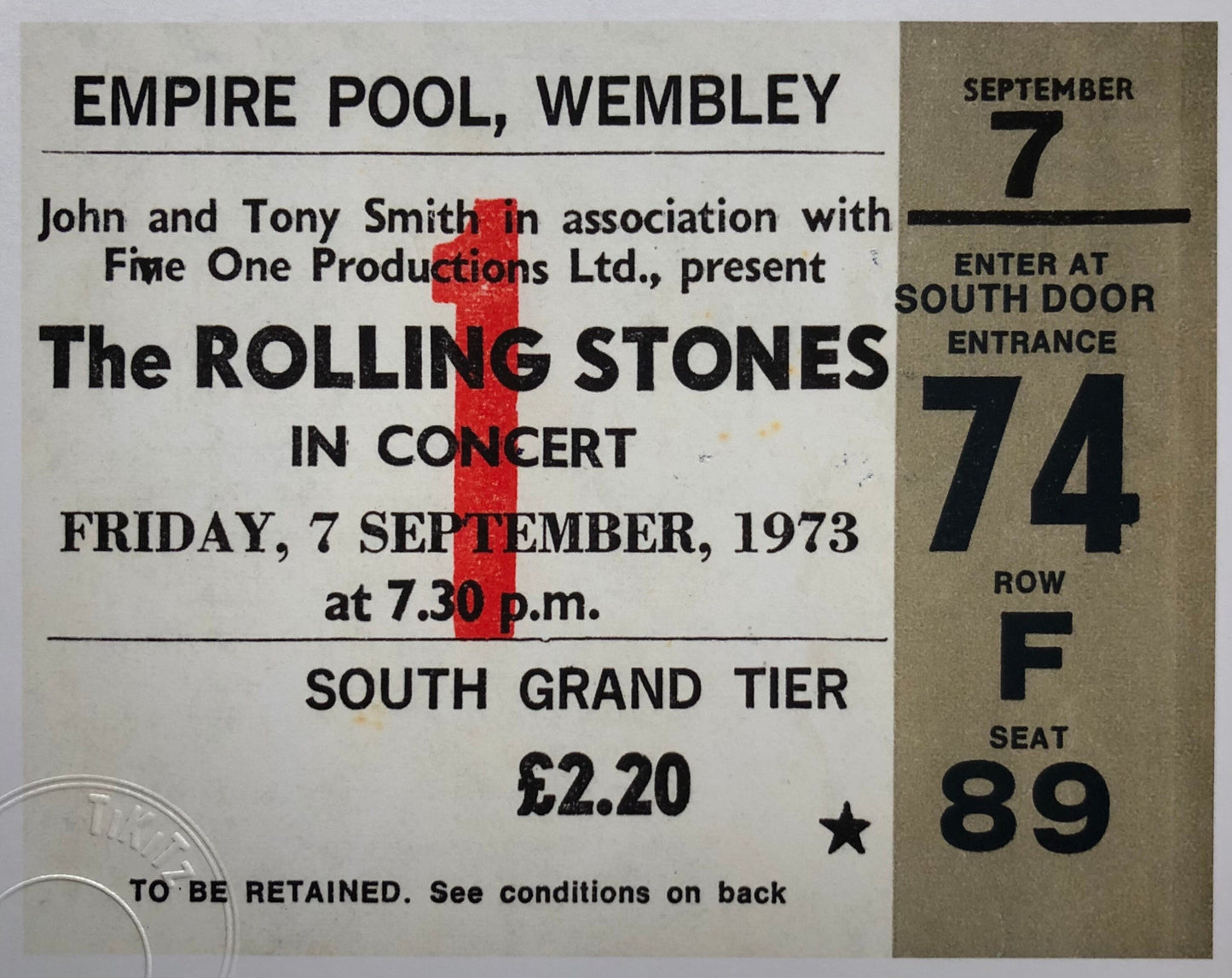ROLLING STONES - 1973 Empire Pool , Wembley London framed ticket giclee print