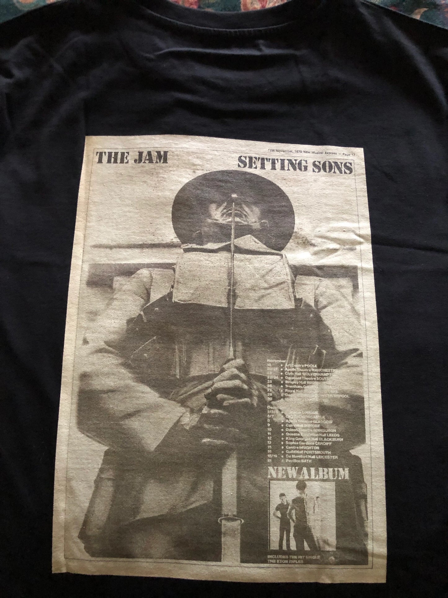 THE JAM - 1979 “ Setting Sons “ T Shirt . Featuring the tour advert and corresponding ticket.