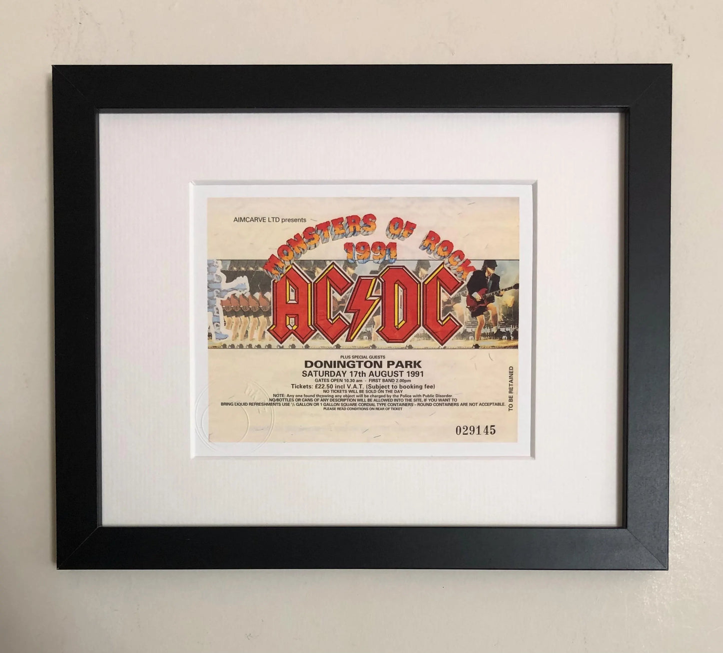 AC/DC- 17/8/1991 Monsters of Rock at Donington Park framed ticket giclee print