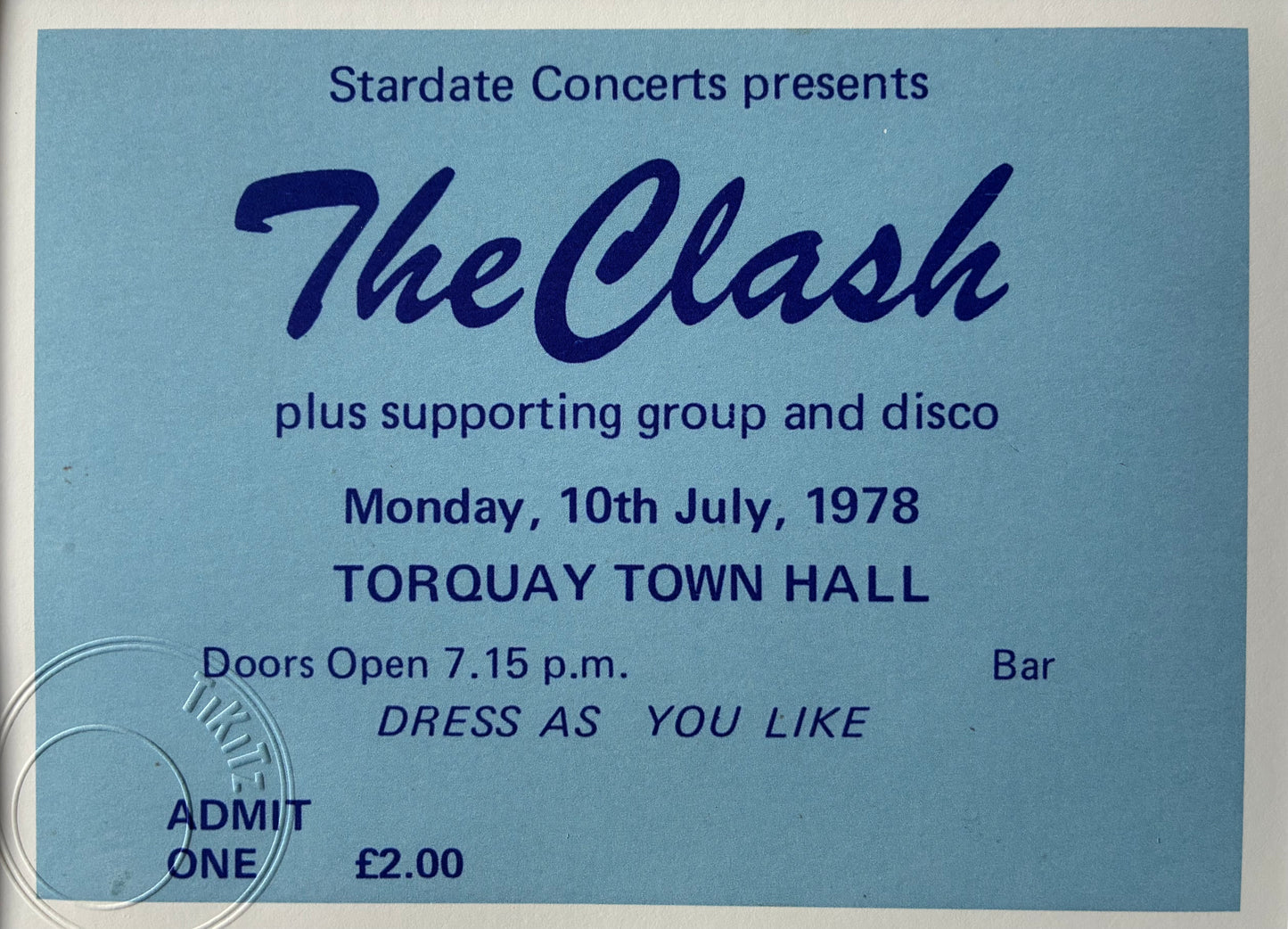 THE CLASH - 1978 Torquay Town Hall framed ticket giclee print