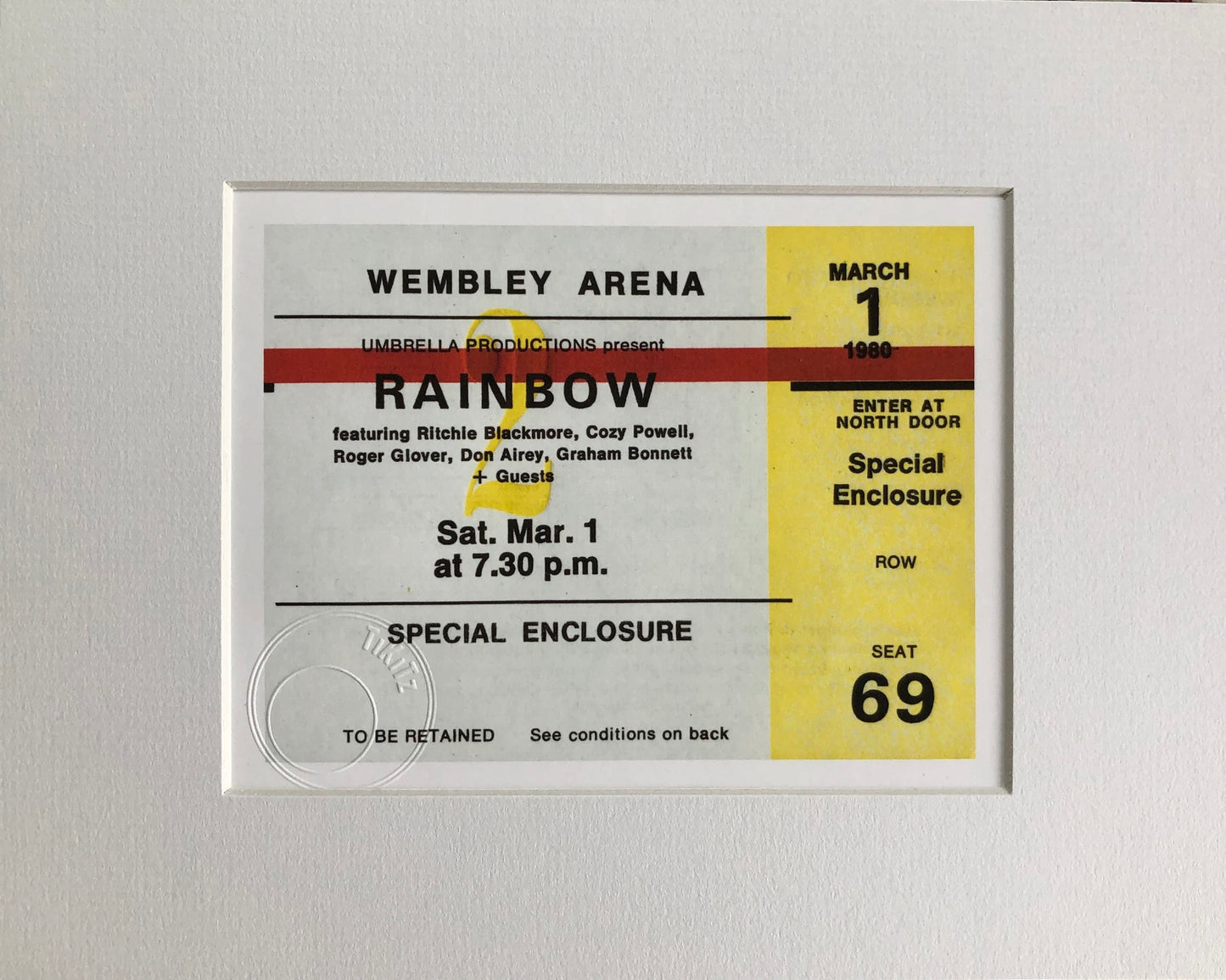RAINBOW - 1980 Wembley Arena , London framed ticket giclee print