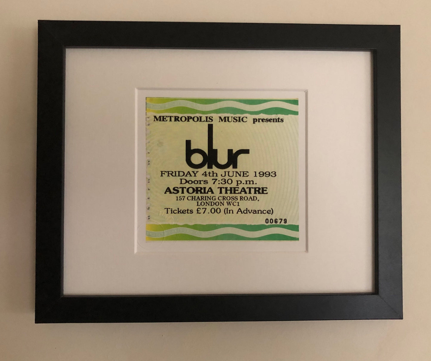BLUR - 1993 Astoria Theatre, , London framed ticket giclee print