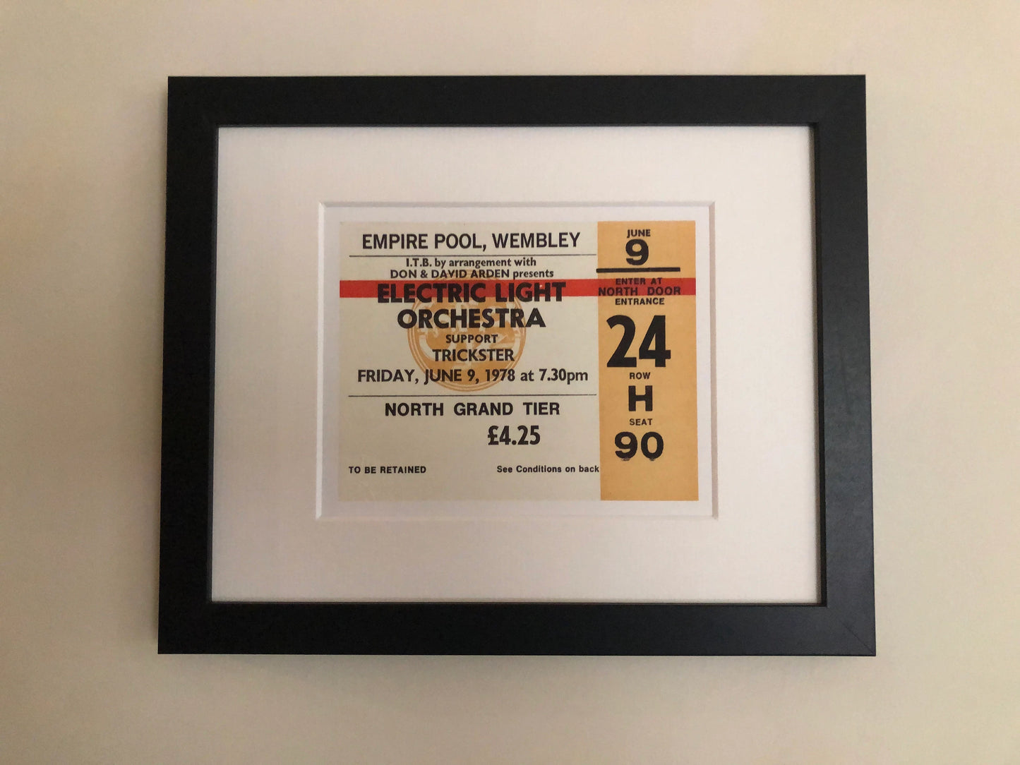 ELECTRIC LIGHT ORCHESTRA - 1978 Empire Pool , Wembley , London framed ticket giclee print