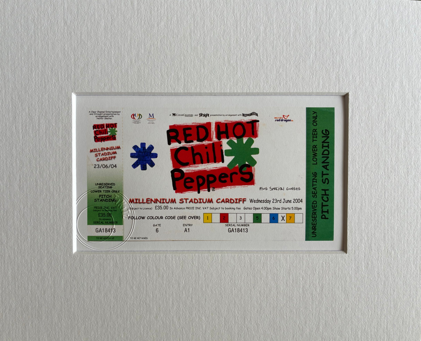 RED HOT CHILI PEPPERS - 2004 Millennium Stadium, Cardiff framed ticket giclee print