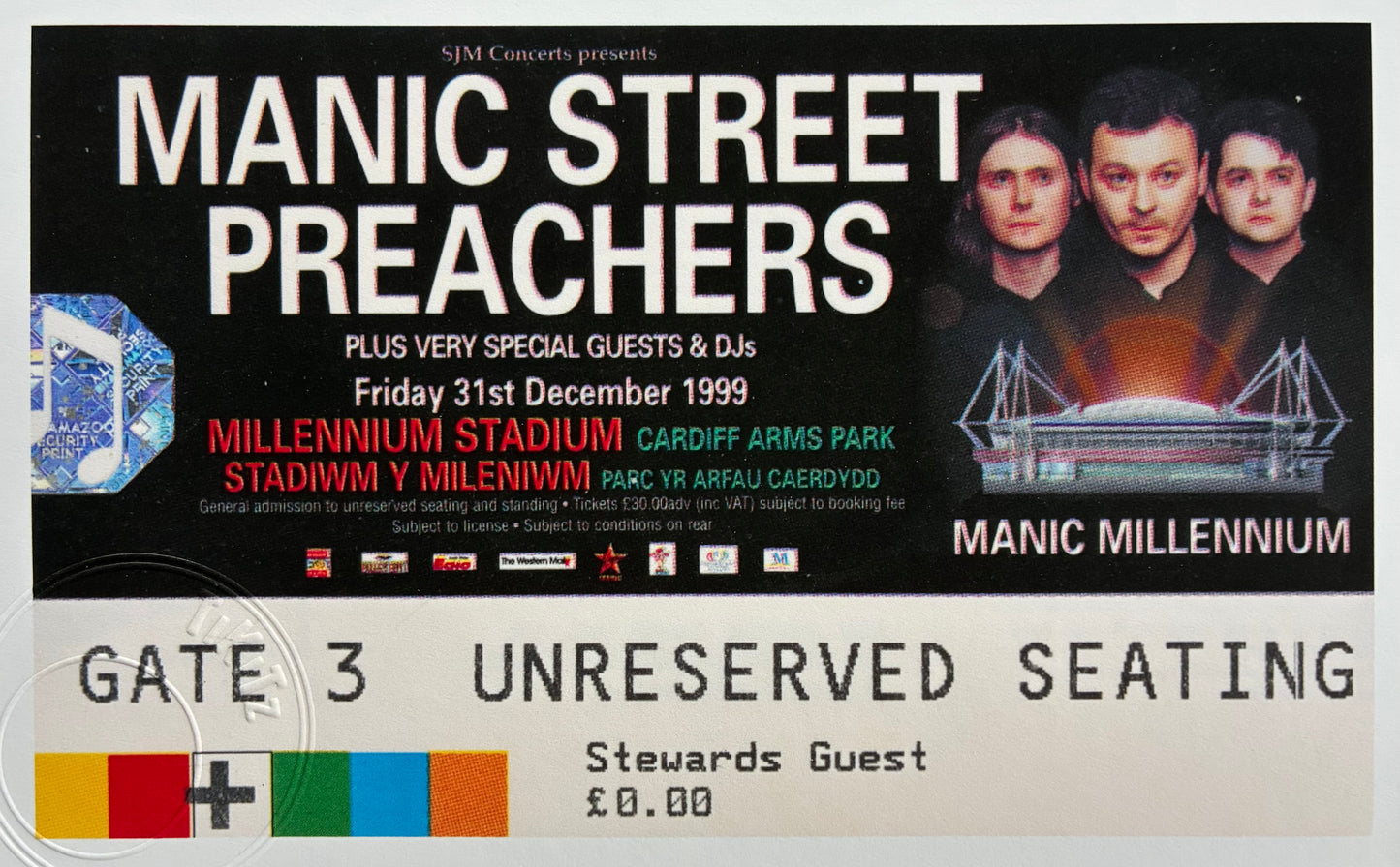 MANIC STREET PREACHERS - 31/12/1999 Millennium Stadium , Cardiff framed ticket giclee print