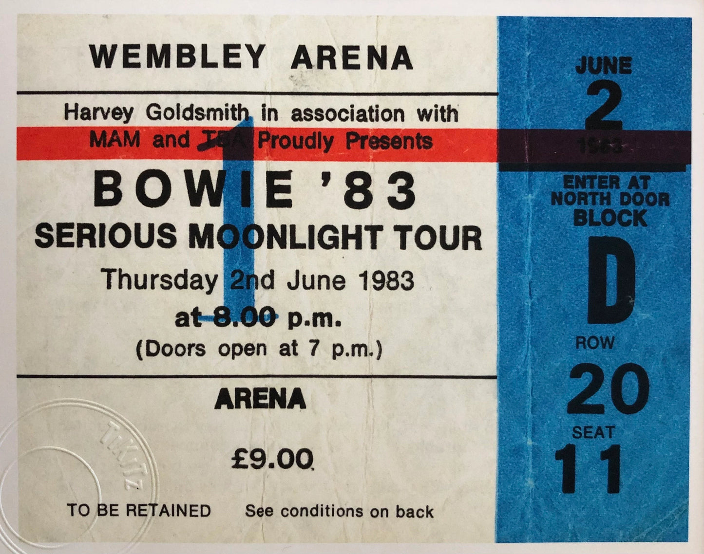 DAVID BOWIE - 1983 Wembley Arena , London framed ticket giclee print