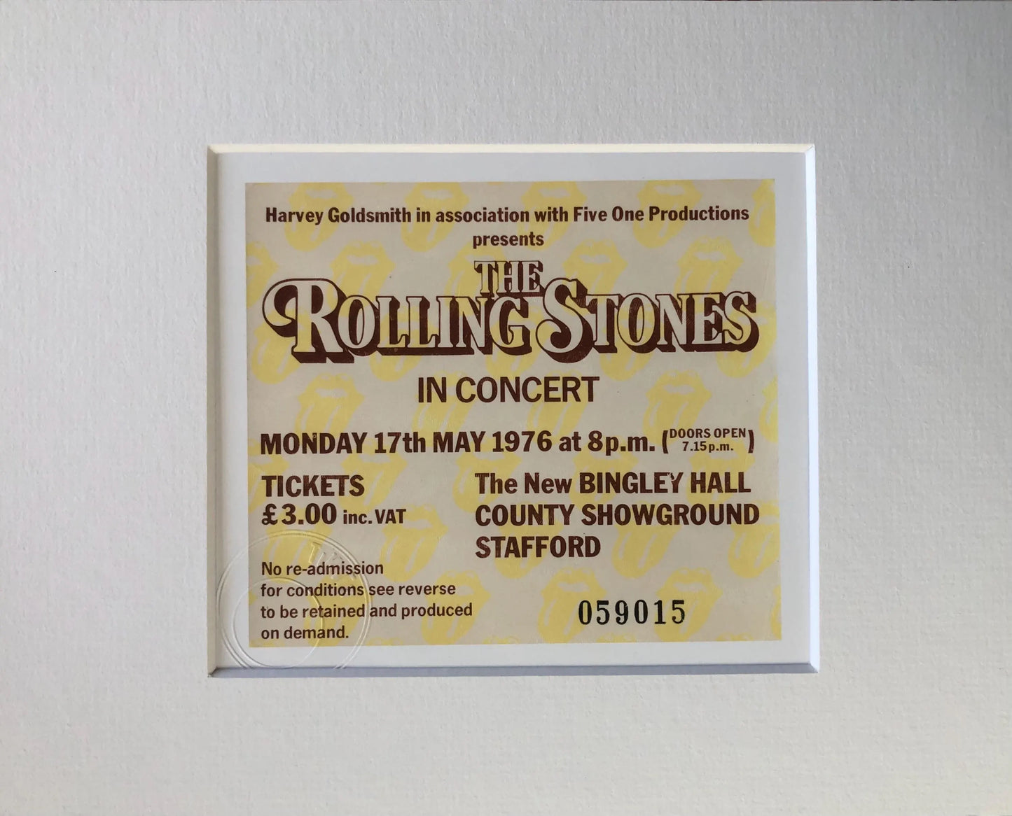 ROLLING STONES - 1976 New Bingley Hall , Stafford framed ticket giclee print