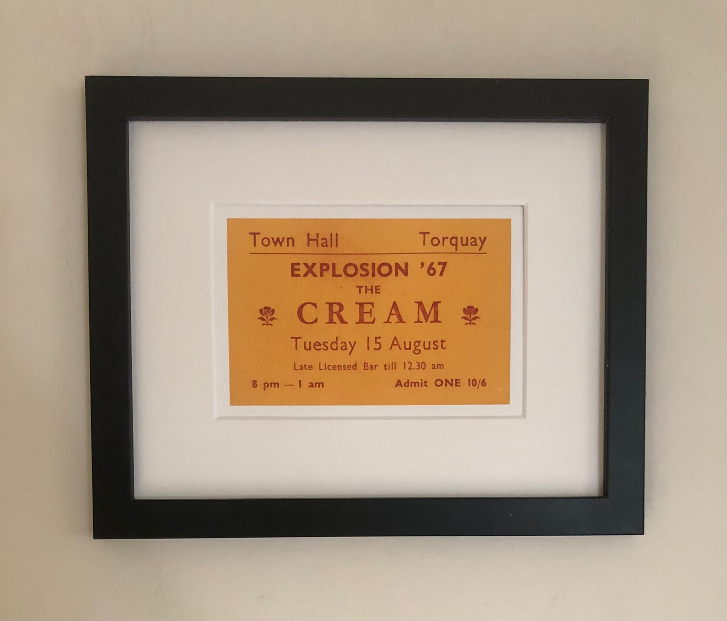 CREAM - 1967 Town Hall, Torquay framed ticket giclee print
