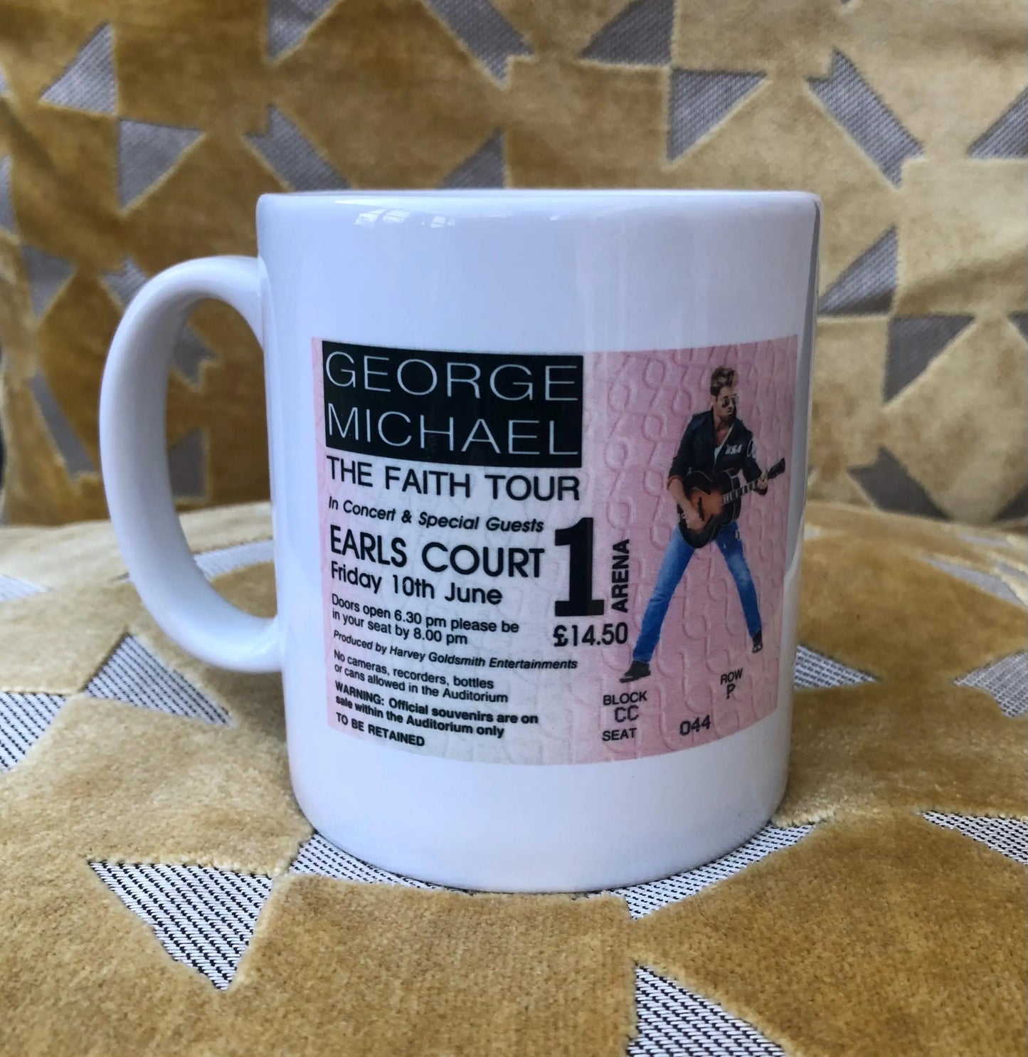 GEORGE MICHAEL - 11oz ceramic mug featuring the 1989 Earls Court , London ticket on both sides