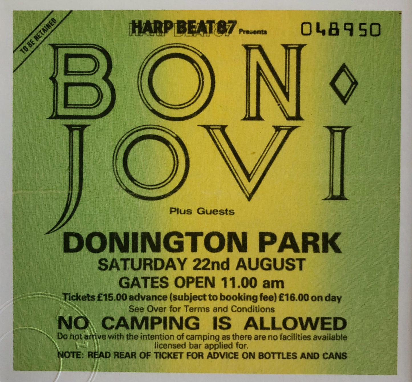 BON JOVI - 22/8/1987 Monsters of Rock at Donington Park framed ticket giclee print