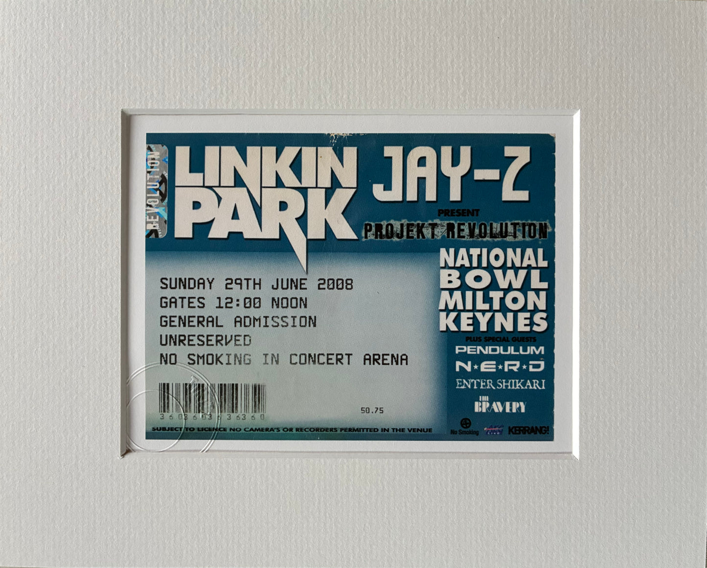 LINKIN PARK / JAY-Z -2008 National Bowl , Milton Keynes framed ticket giclee print