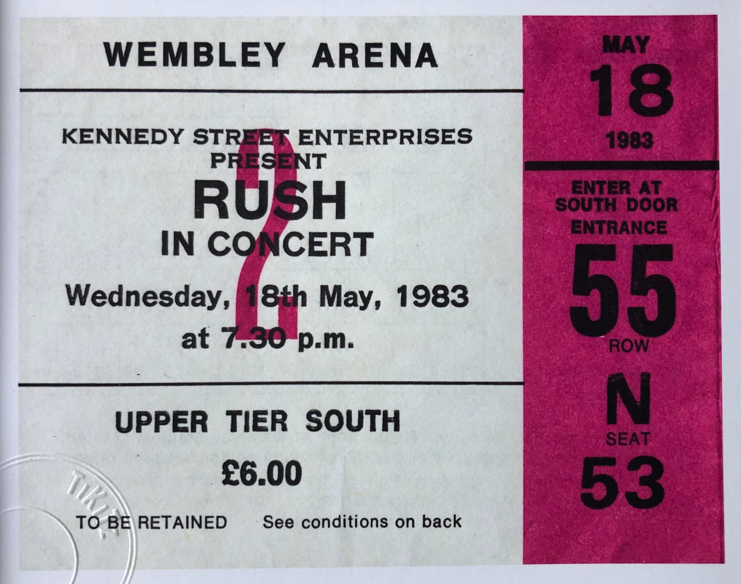 RUSH - 1983 Wembley Arena , London framed ticket giclee print