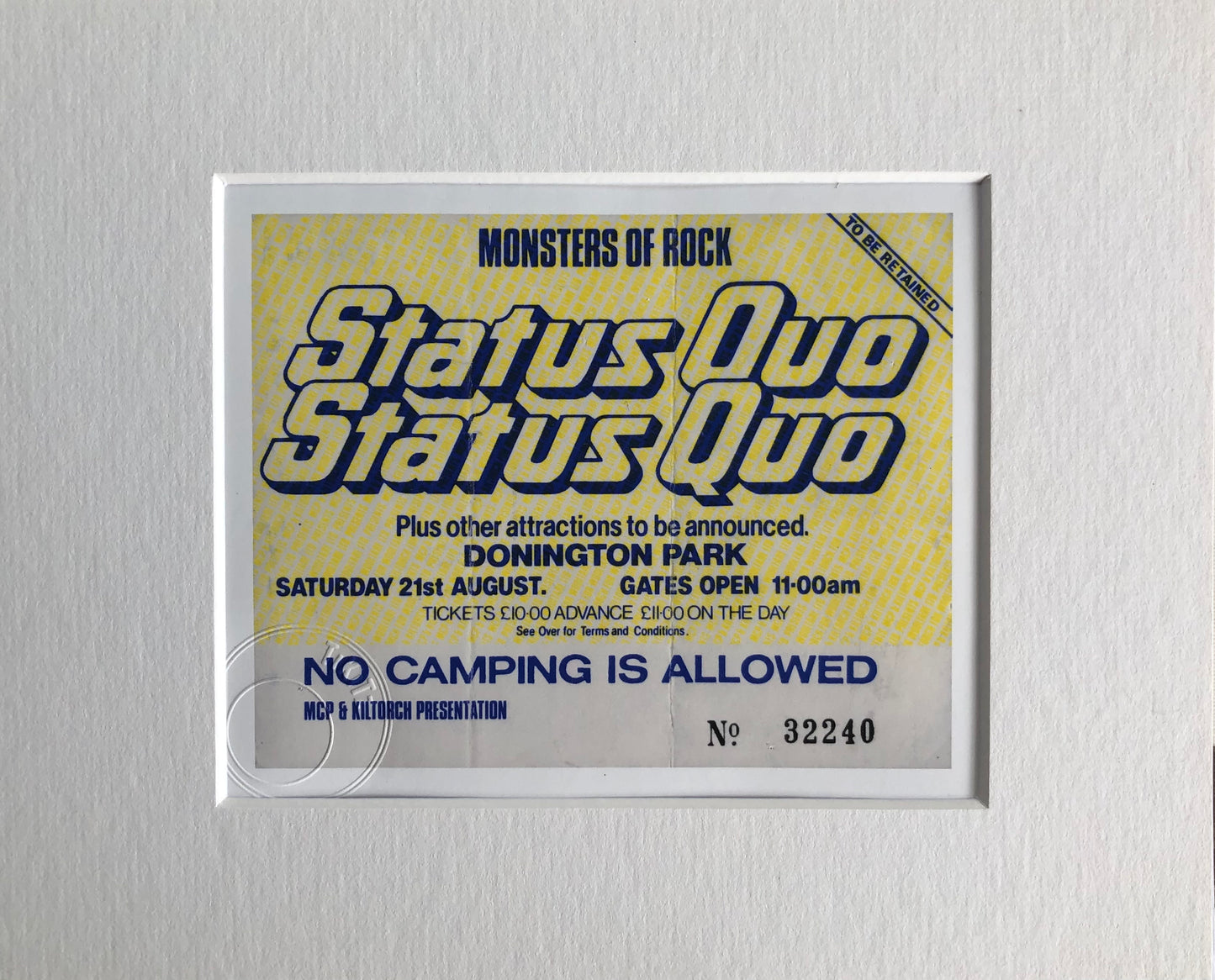 STATUS QUO -21/8/1982 Monsters of Rock at Donington Park framed ticket giclee print