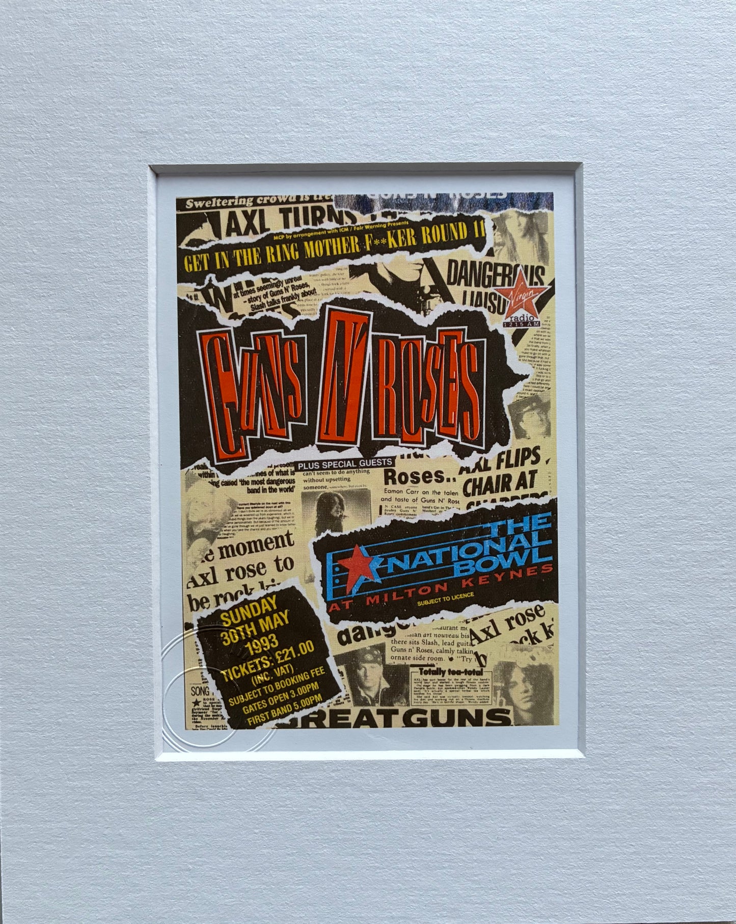 GUNS N ROSES- 1993 The National Bowl, Milton Keynes framed ticket giclee print
