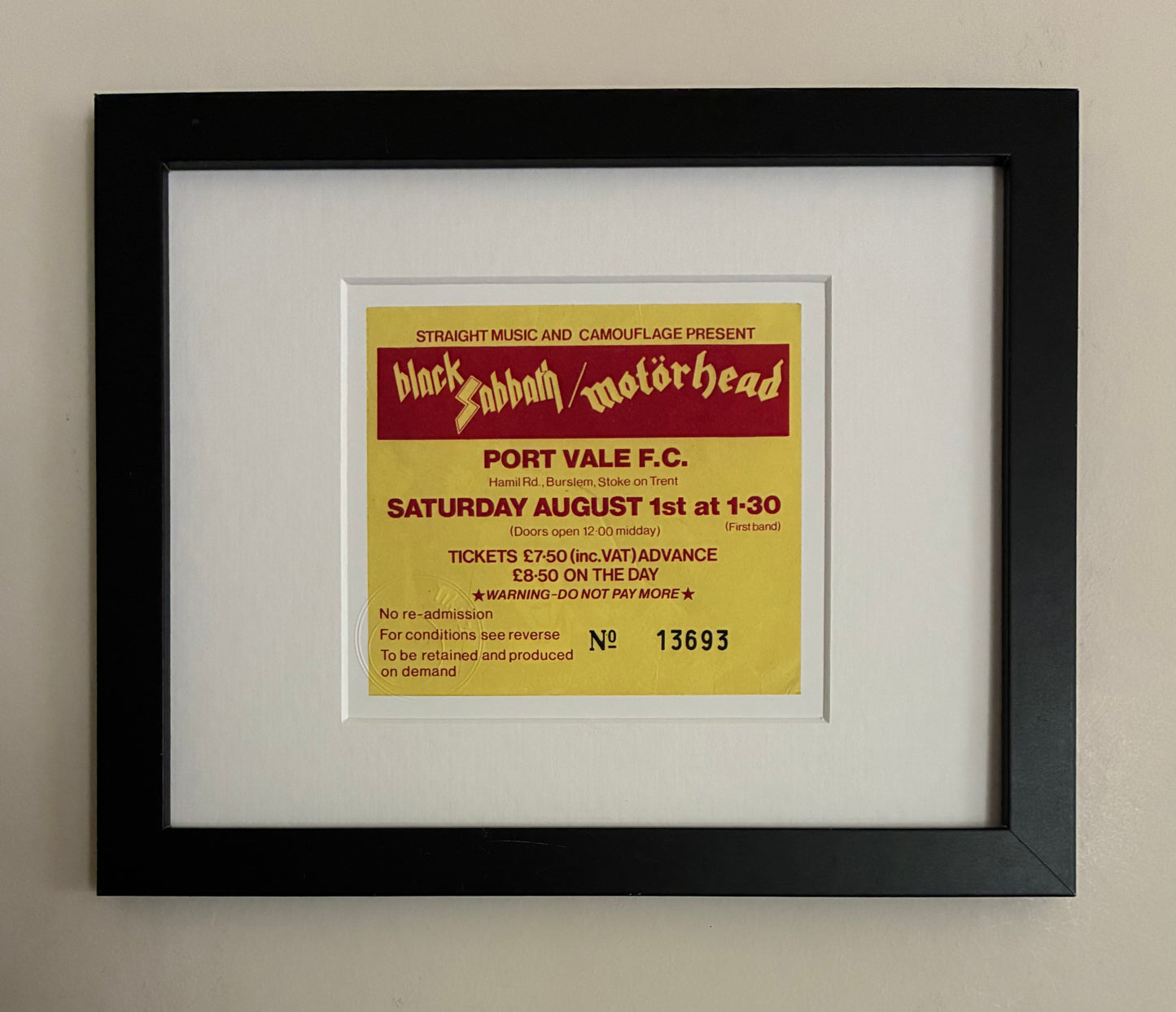 OZZY OSBOURNE / RANDY RHOADS / MOTORHEAD- 1981 Port Vale F.C framed ticket giclee print