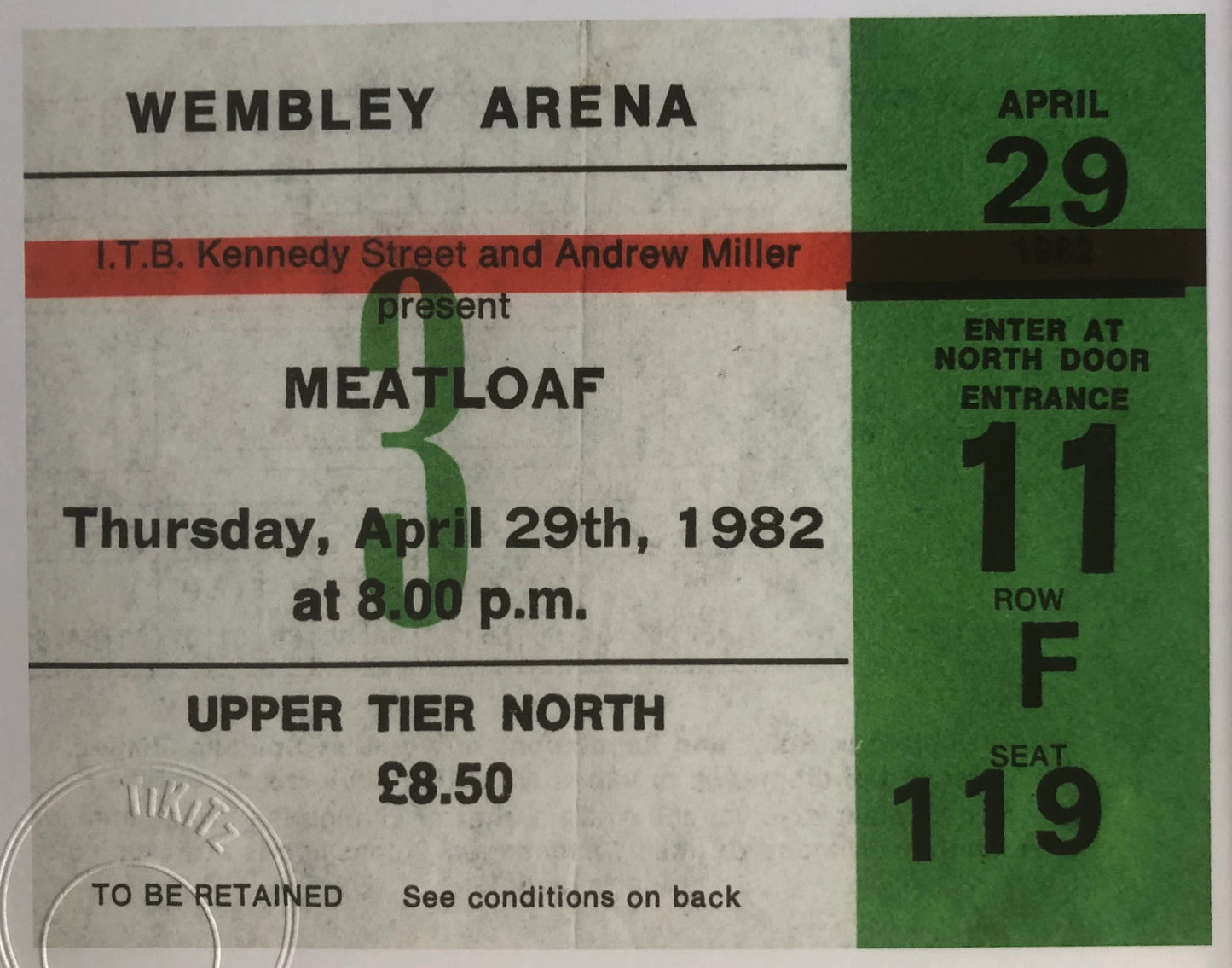 MEATLOAF - 1982 Wembley Arena , London framed ticket giclee print