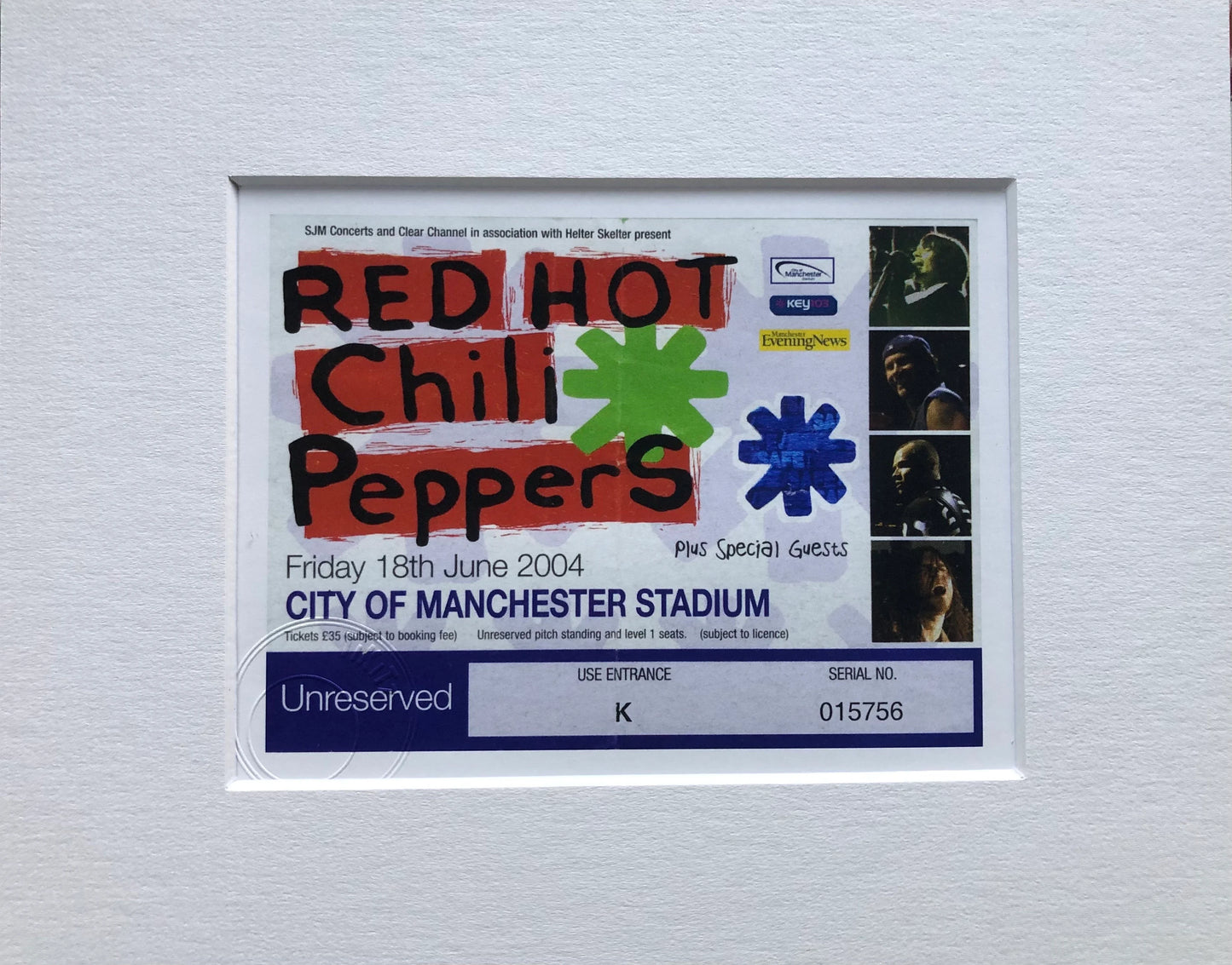 RED HOT CHILI PEPPERS - 2004 City of Manchester Stadium framed ticket giclee print