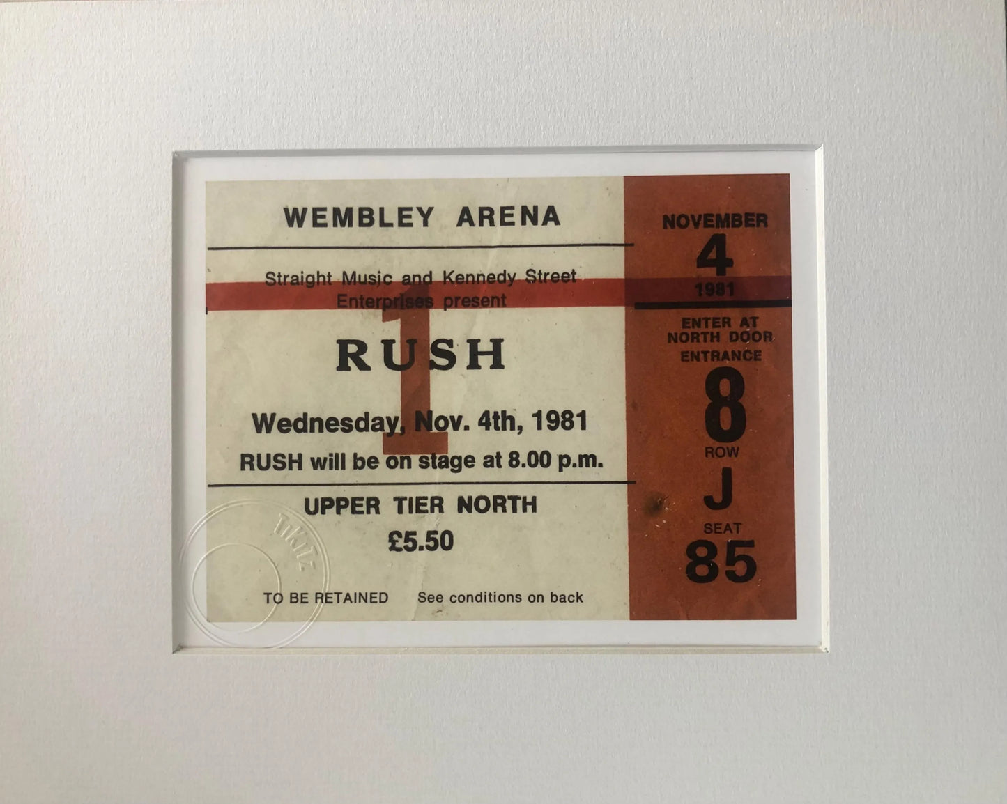 RUSH - 1981 Wembley Arena , London framed ticket giclee print
