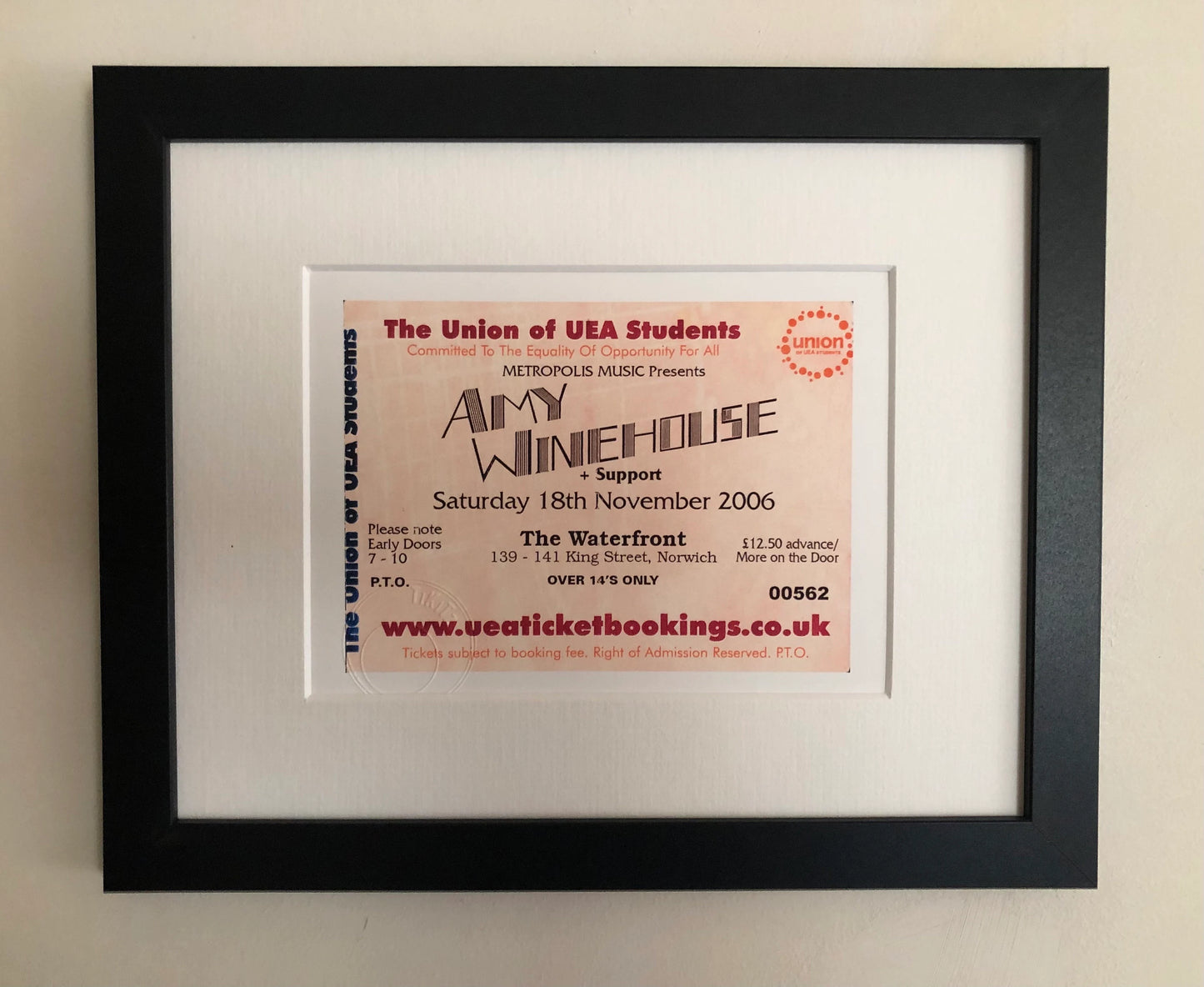AMY WINEHOUSE - 2006 UEA, Norwich framed ticket giclee print