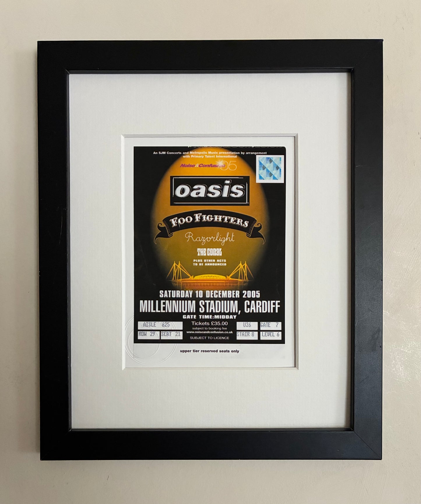 OASIS ( +Foo Fighters ) - 10/12/2005 Millennium Stadium, Cardiff framed ticket giclee print