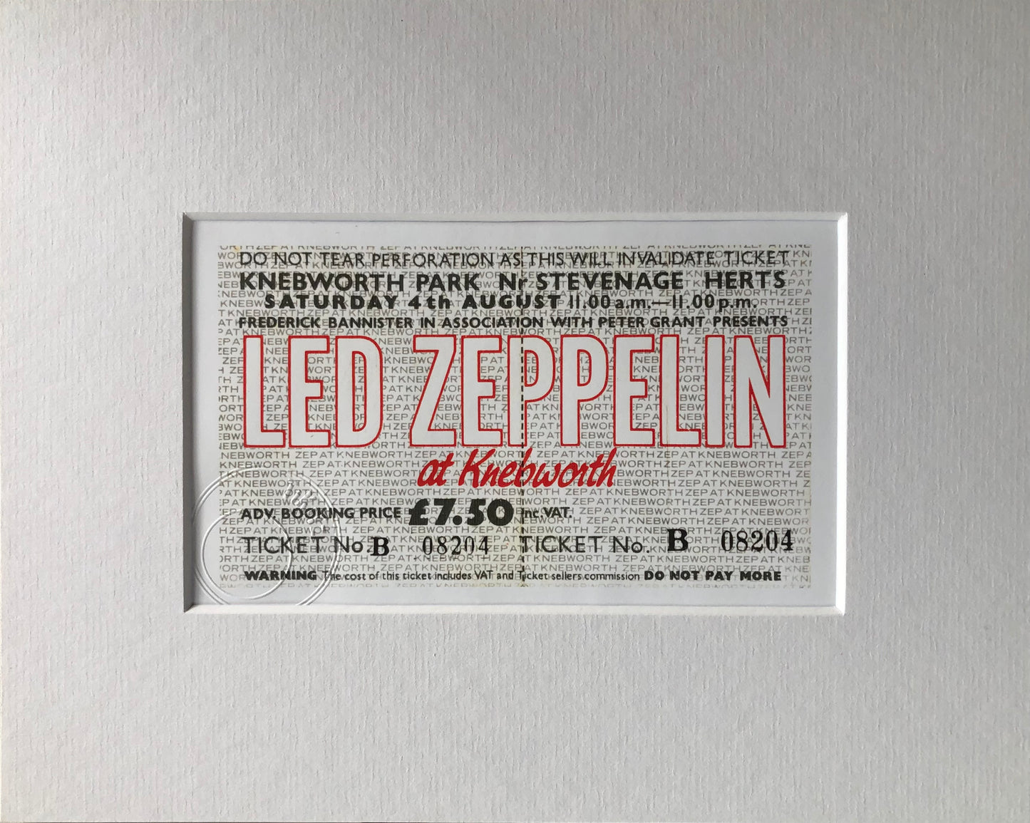 LED ZEPPELIN -4/8/1979 Knebworth Park framed ticket giclee print