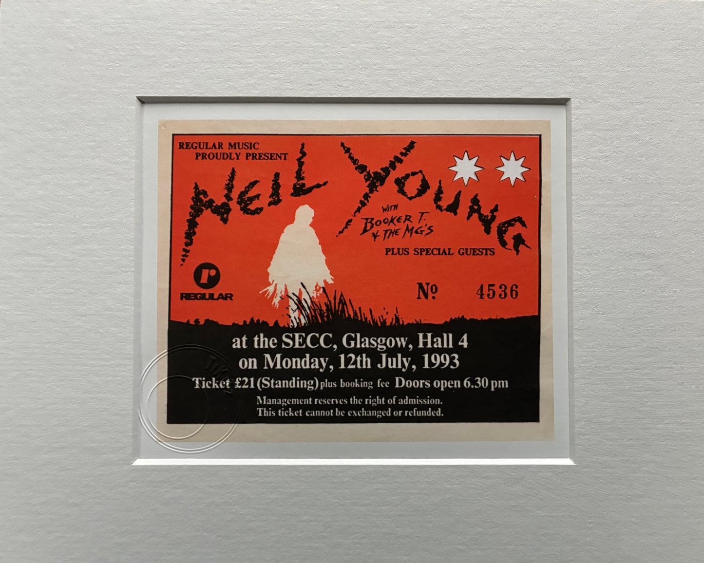 NEIL YOUNG - 1993 SECC, Glasgow framed ticket giclee print