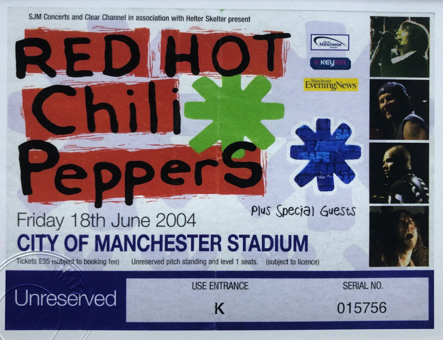 RED HOT CHILI PEPPERS - 2004 City of Manchester Stadium framed ticket giclee print